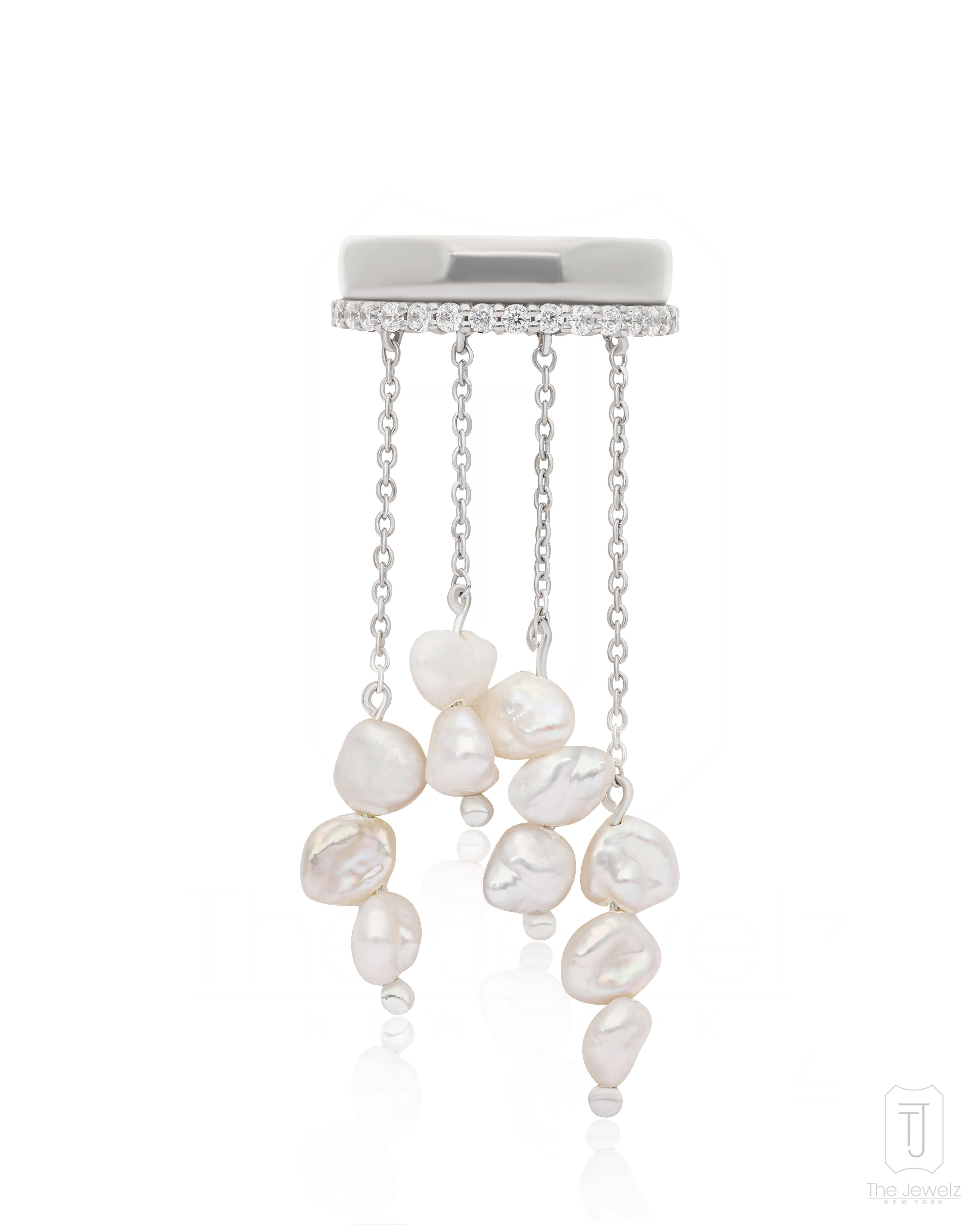 The Jewelz Women's White / Silver / Neutrals Pearl Fringe Band Ring In 925 Sterling Silver In Multi