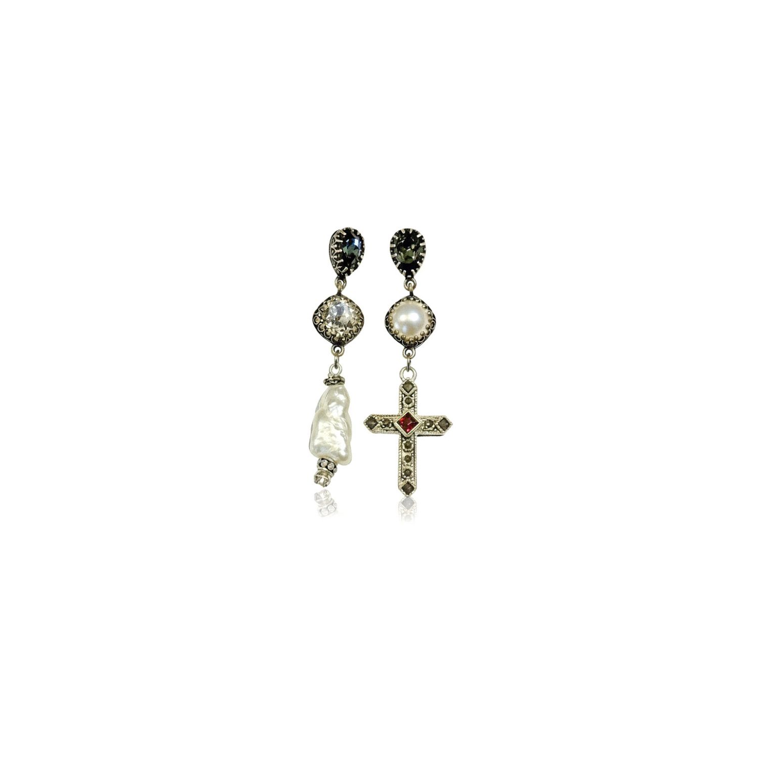 Iskra Women's Silver / Black / Gold Madonna Relics Earrings