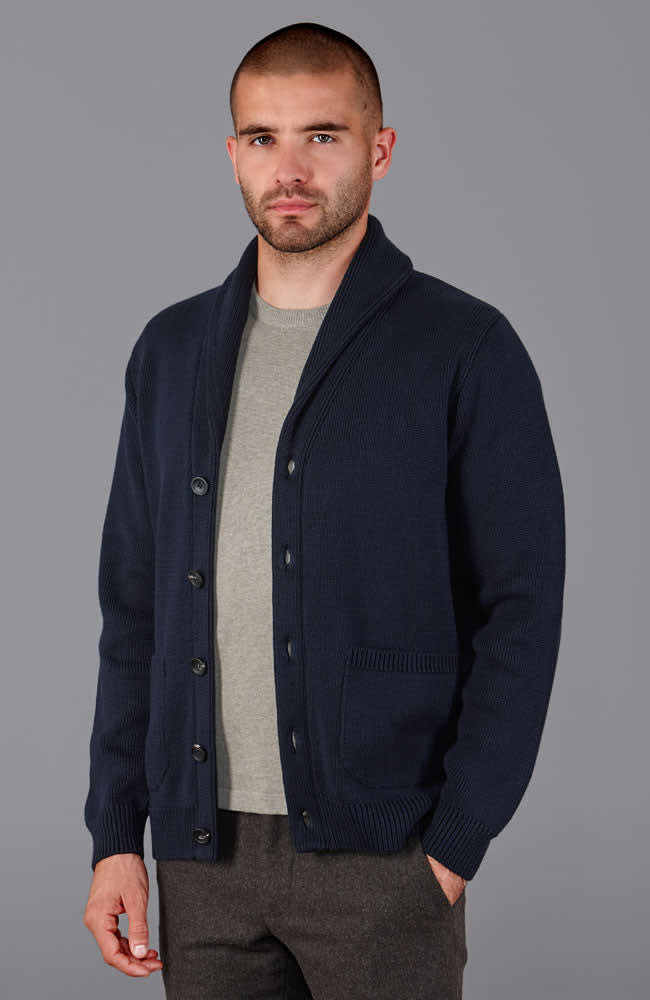 トップス SATUR Cotton Collar Half Cardigan Navy トップス SATUR Cotton Collar Half Cardigan Navy 100% Organic