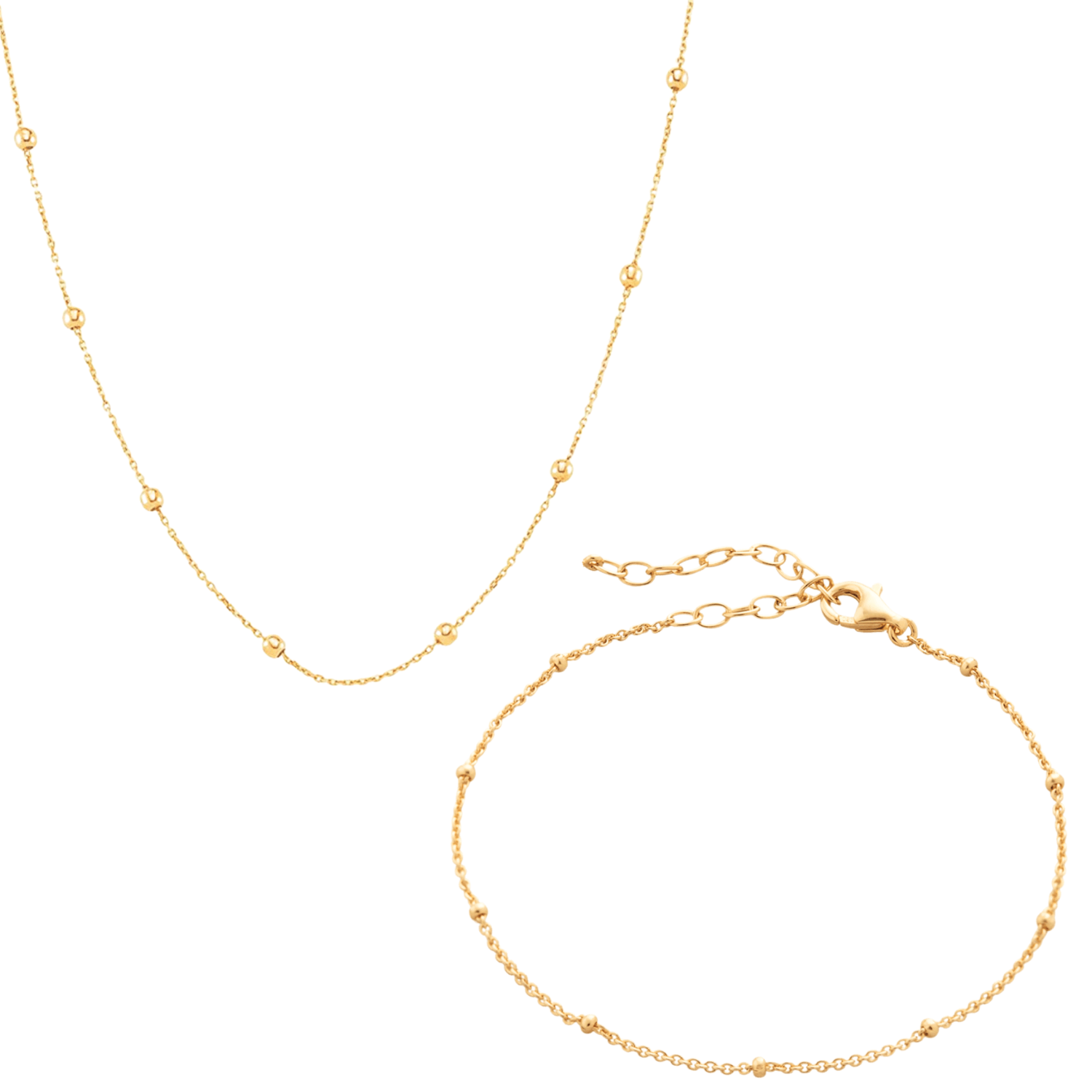 Women’s Bead Chain Sterling Silver Satellite Necklace & Bracelet Set - Gold Spero London