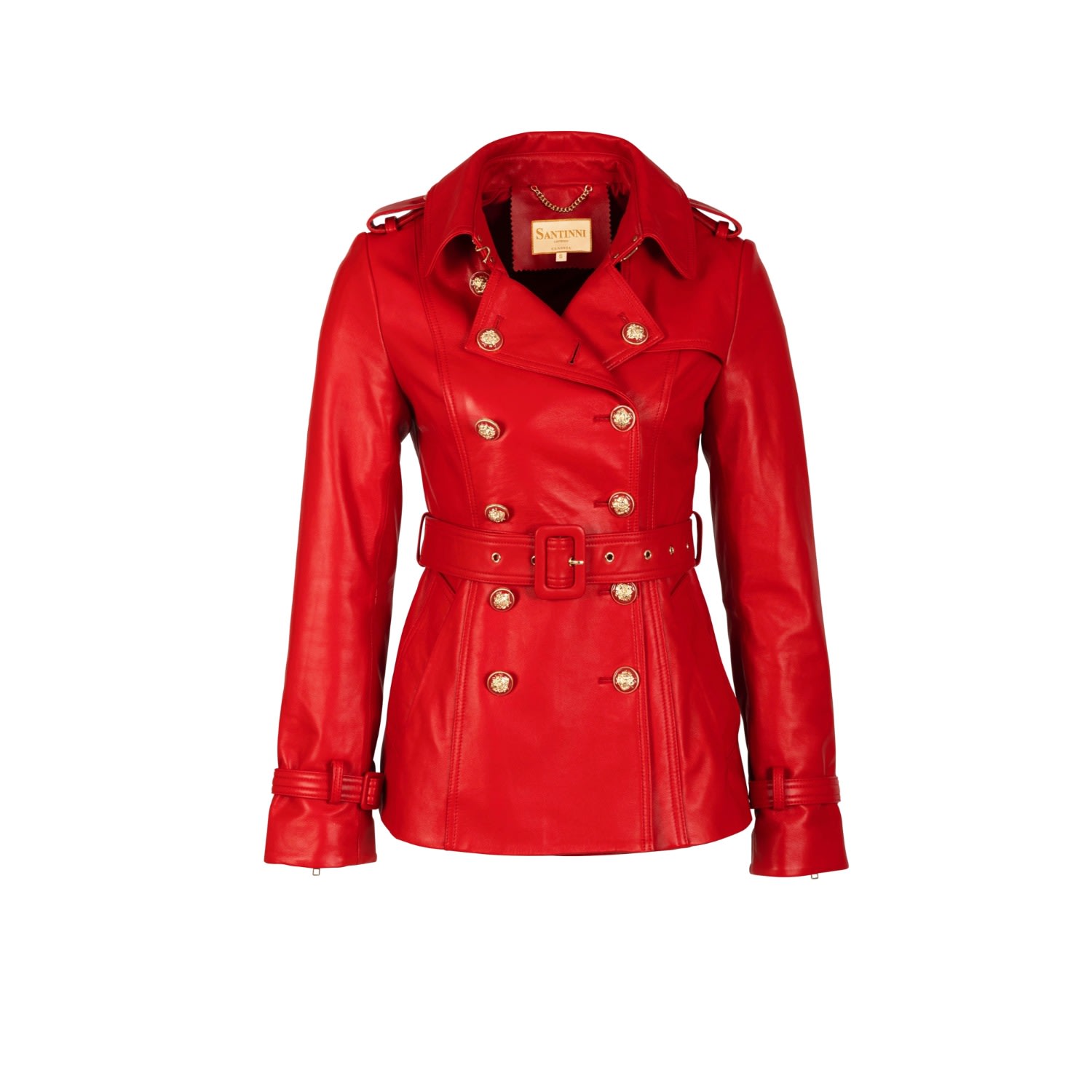 Santinni Women's Red Cropped 'belle Du Jour' Leather Trench Coat In Rosso