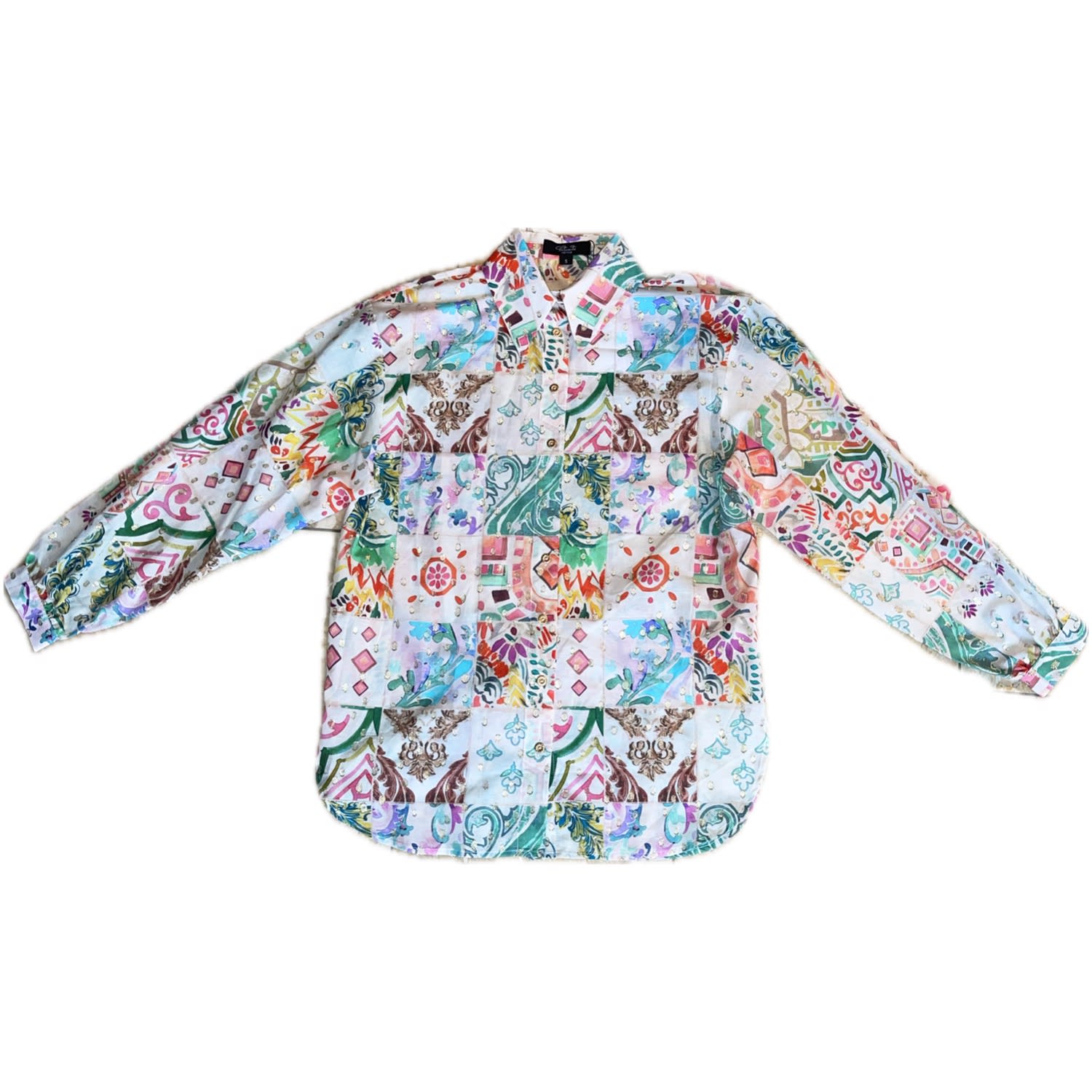 Introvertie Vienna Women's June Silk Cotton Lurex Blouse - Azulejo White In White