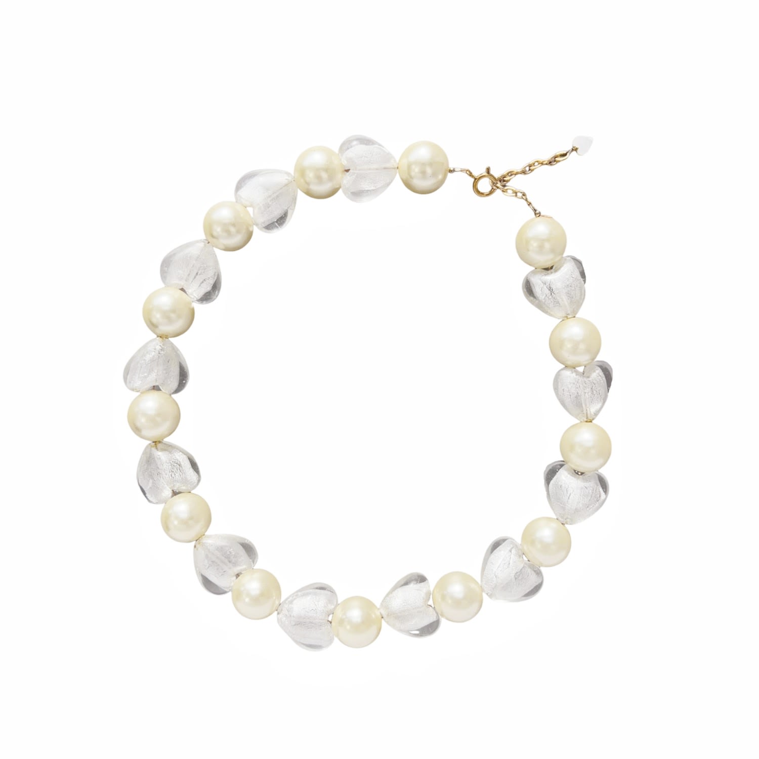 I'mmany London Women's White Whisper Of Heart Glass Heart And Jumbo Pearl Necklace, Clear & Silver