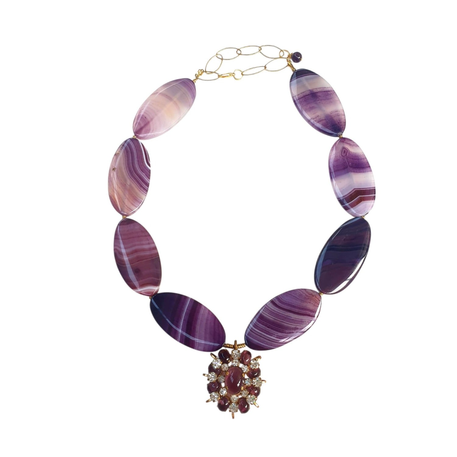 Way To Chic Women's Purple / Gold Royal Agate Statement Necklace In Multi