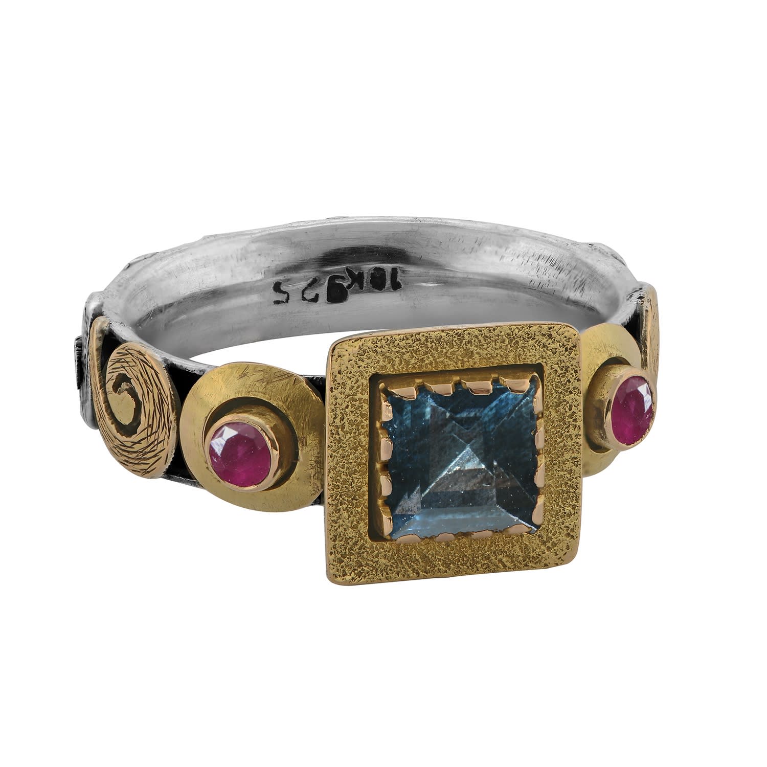 Emma Chapman Jewels Women's Red / Blue / Gold Aquamarine Ruby Geometric Ring In Multi