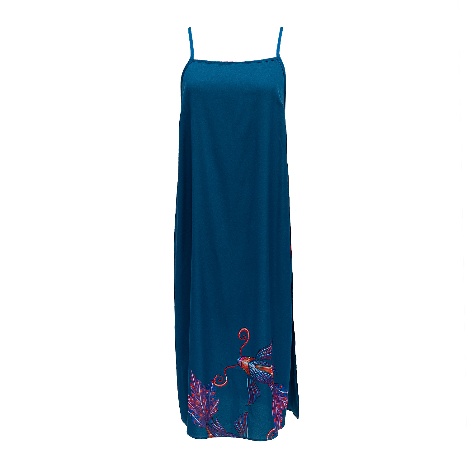 Janara Jones Women's Blue Koi Fish Print Satin Cami Top In Blue