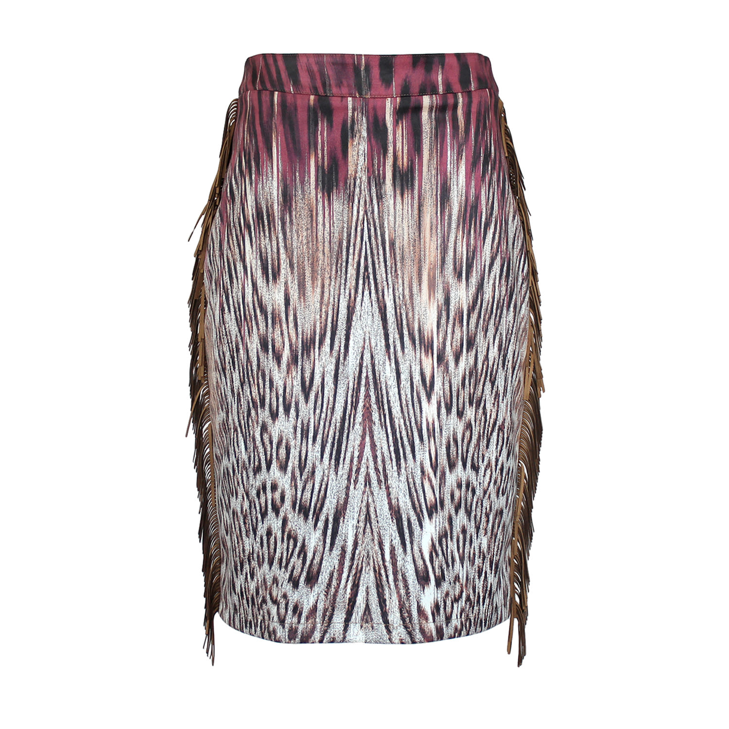 Lalipop Design Women's Pencil Skirt With Animal Print And Fringe Details In Black