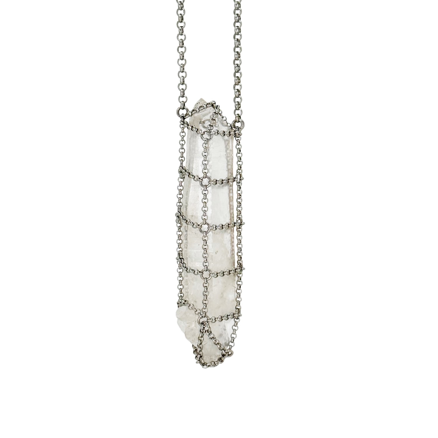 Mhart Women's Silver Caged Quartz Vertical Spike Pendant