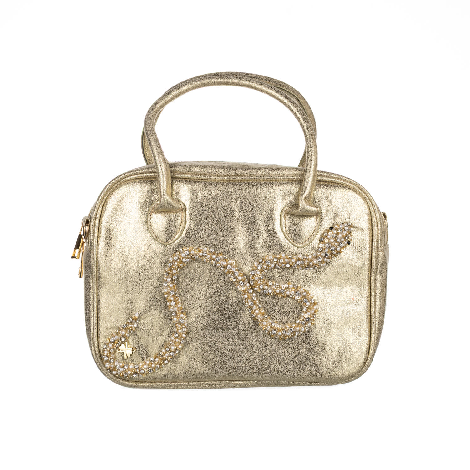Laines London Women's  Couture Metallic Bag With Embellished Crystal Snake - Gold