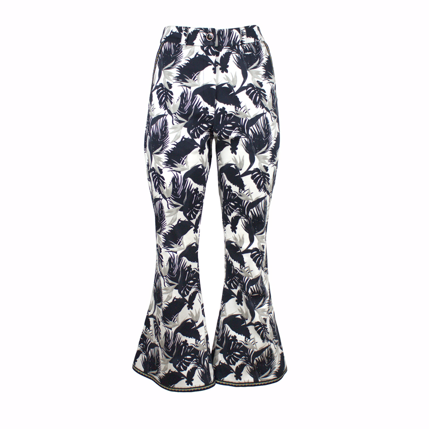 Lalipop Design Women's Palm Leaves Printed Cotton Flared Cropped Pants