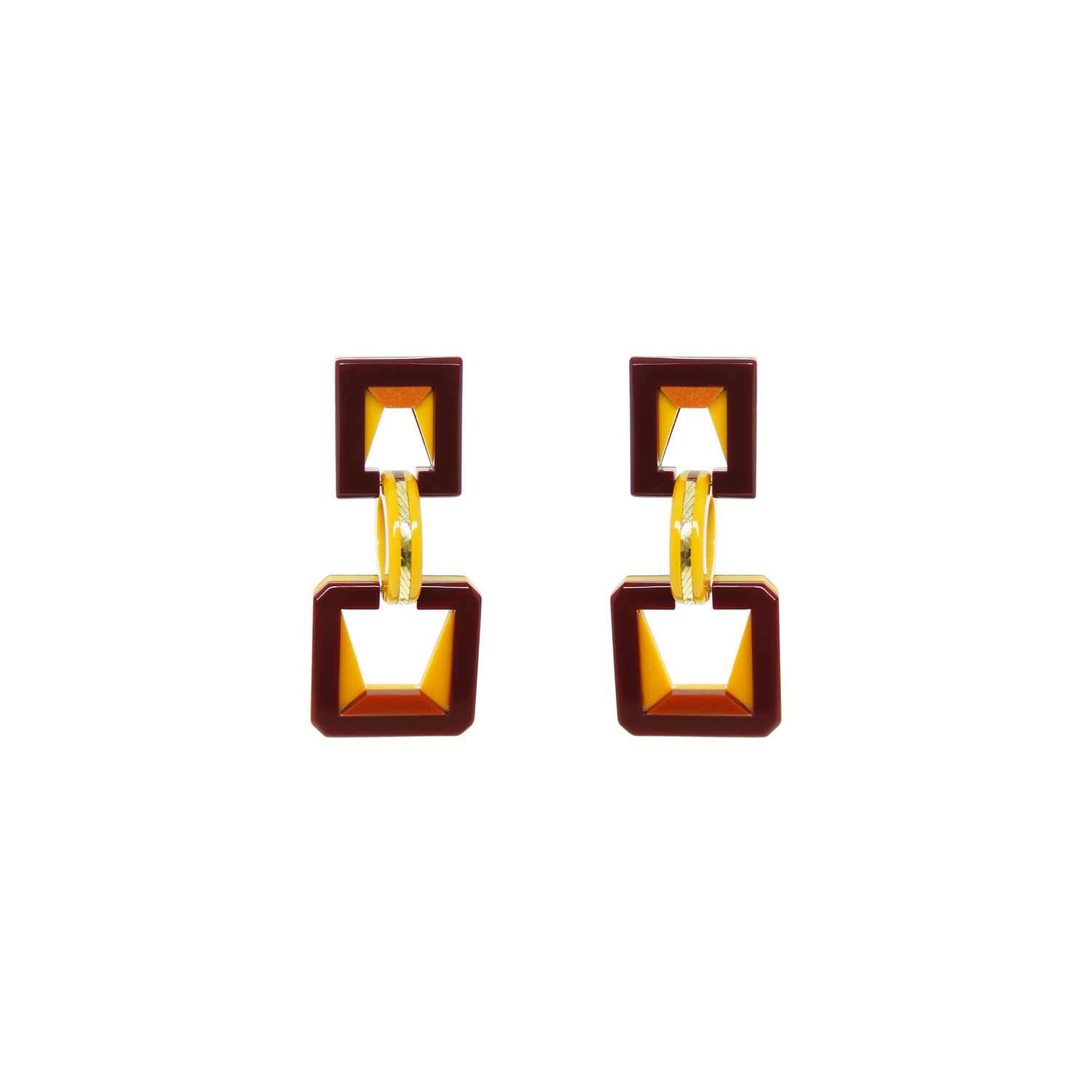Women's Brown / Green Acrylic Handmade Earring Geo Rectangular Stone Burgundy | Gissa Bicalho