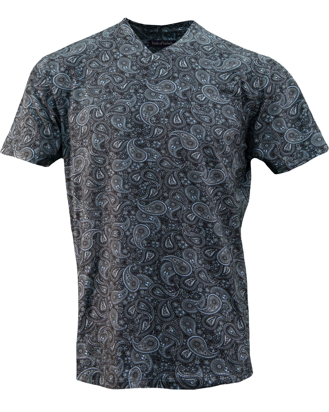 Lords Of Harlech Men's Maze Tribune Paisley V-neck Tee - Grey In Grey