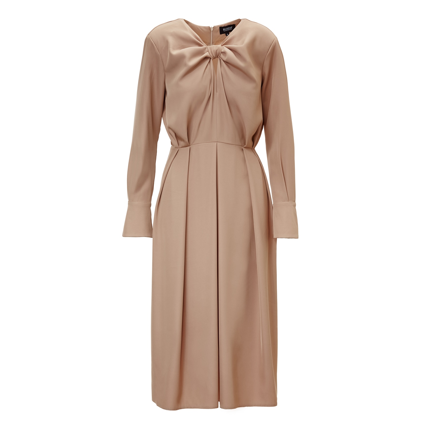 Women’s Neutrals Midi Beige Dress With Ring Detail And Pleats Medium Bluzat