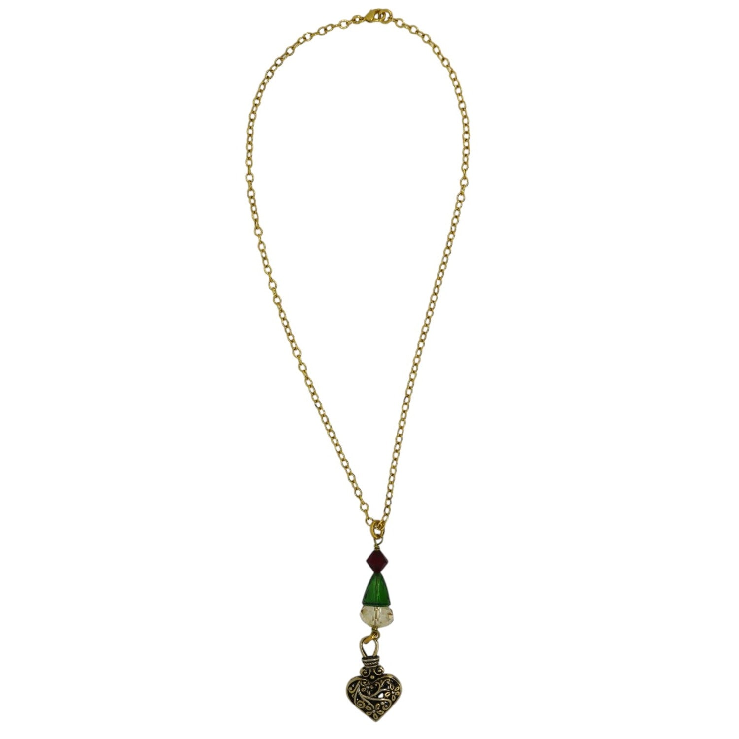 Vickisarge Women's Gold / Green / Red Yuletide Heart Necklace