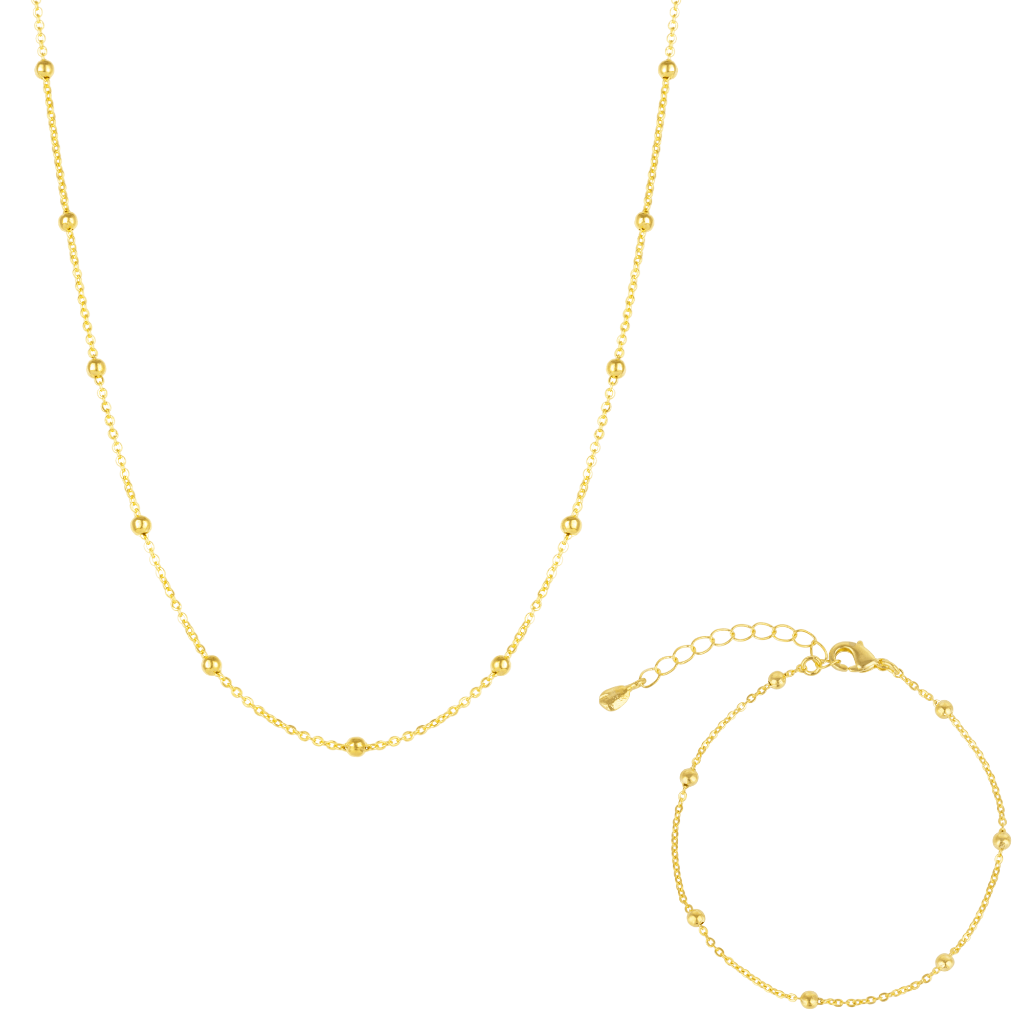 Mejoma Women's Beaded Satellite Gold Chain Bracelet & Necklace Set In Gold