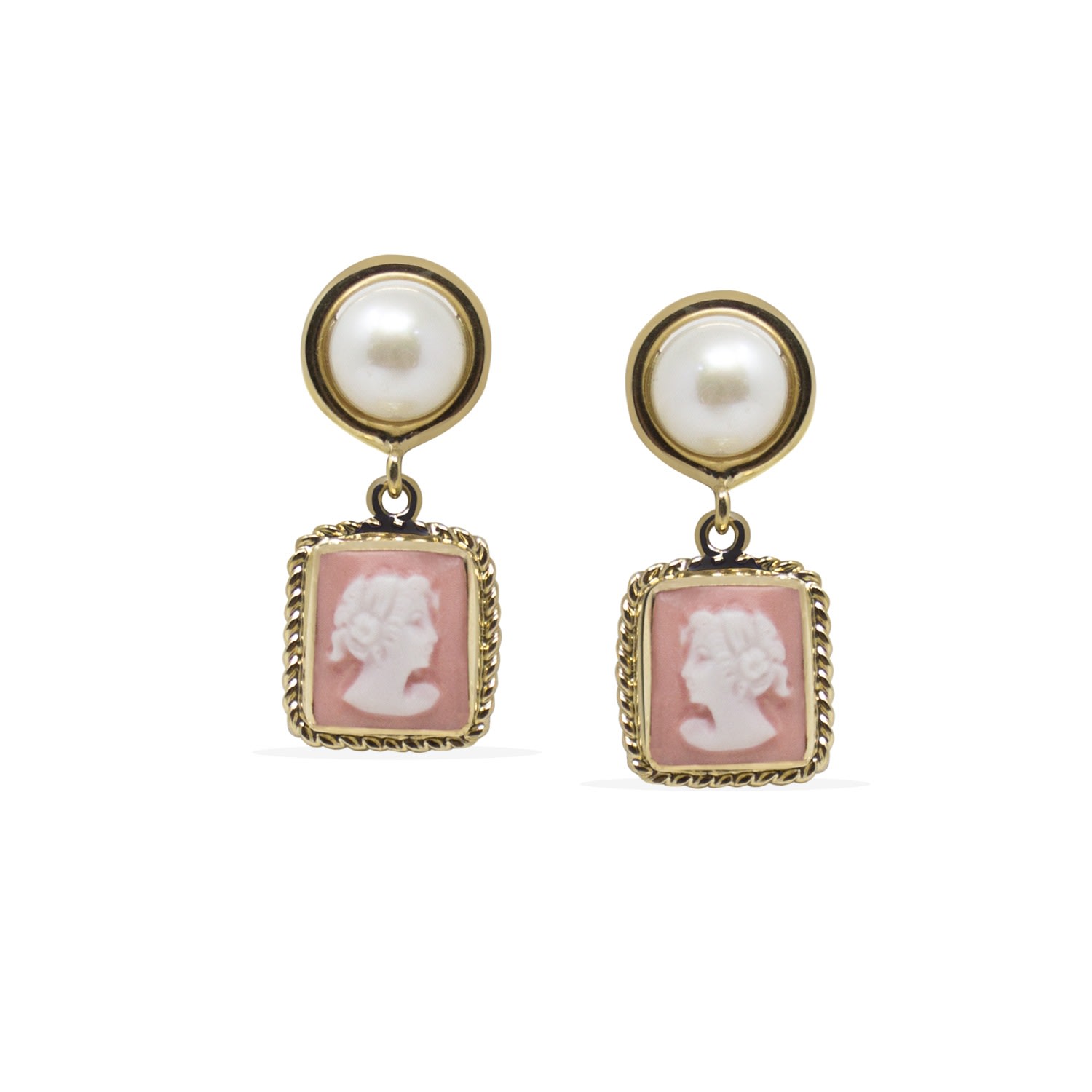 Women’s Gold / Pink / Purple The Beloved Gold-Plated Pink Cameo And Pearl Earrings Vintouch Italy