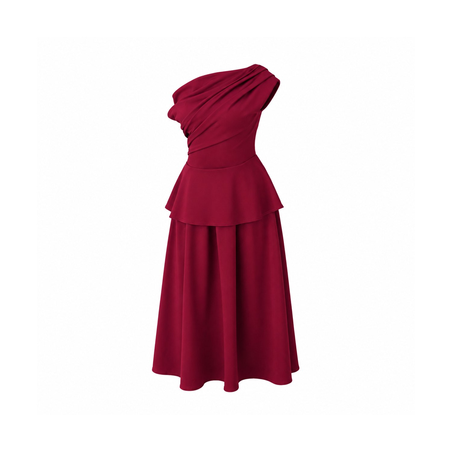 Women's Red Connie Peplum Midi Dress Burgundy | XXL | Girl in Mind
