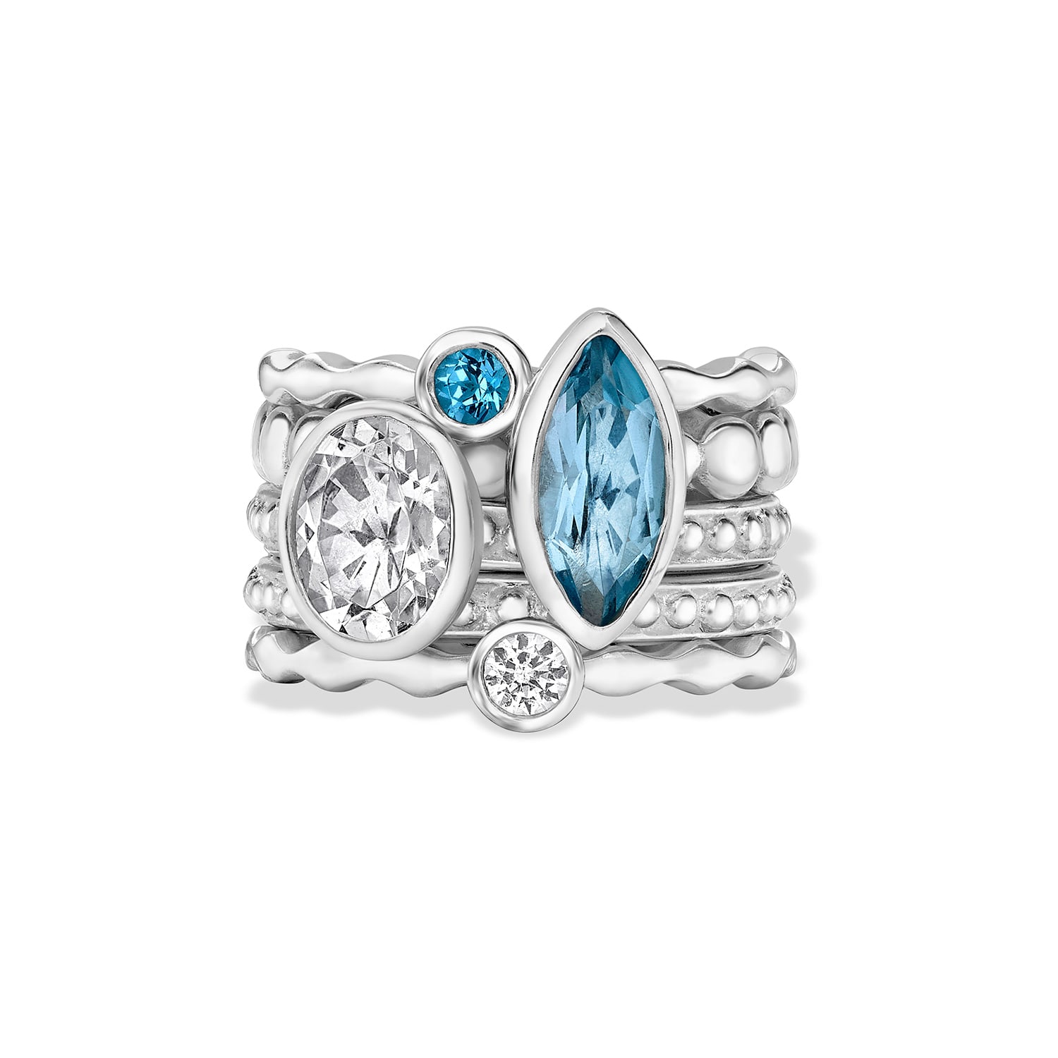 Dower & Hall Women's Serenity Twinkle Rings Stack In Sterling Silver In Metallic
