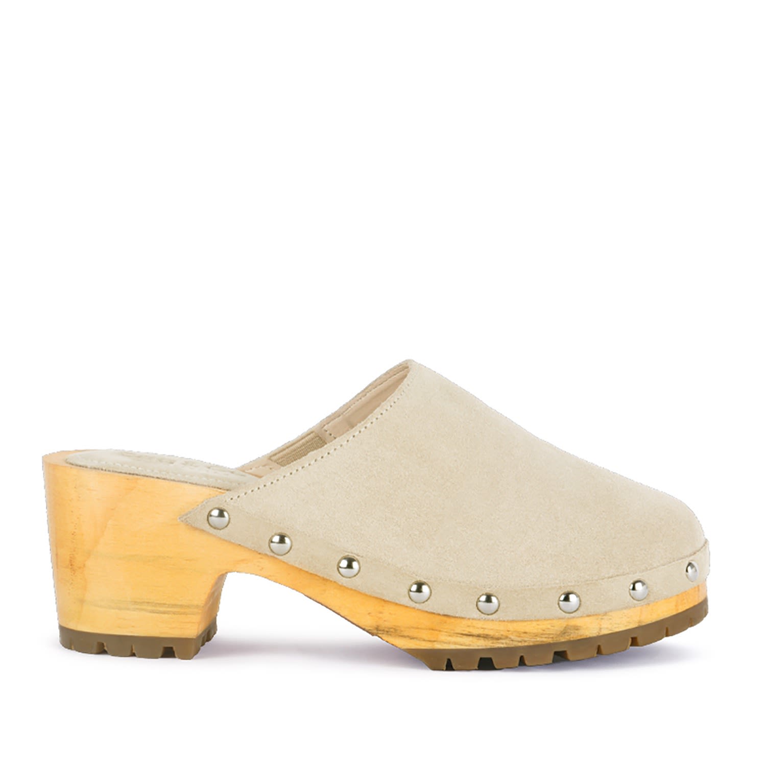 Rag & Co Cedrus Fine Suede Studded Clog Mules In Beige