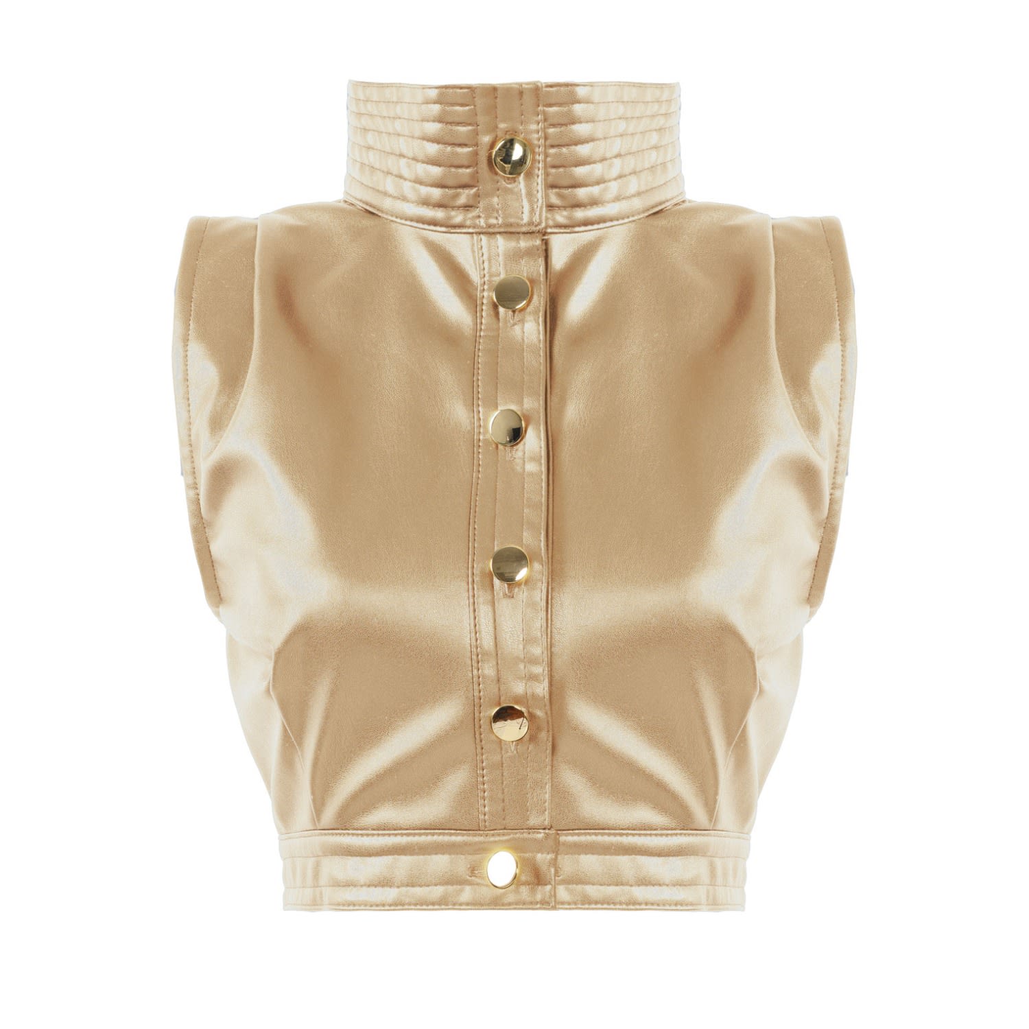Kargede Women's Gold Leather Vest – High Neck, Structured Fit In Gold