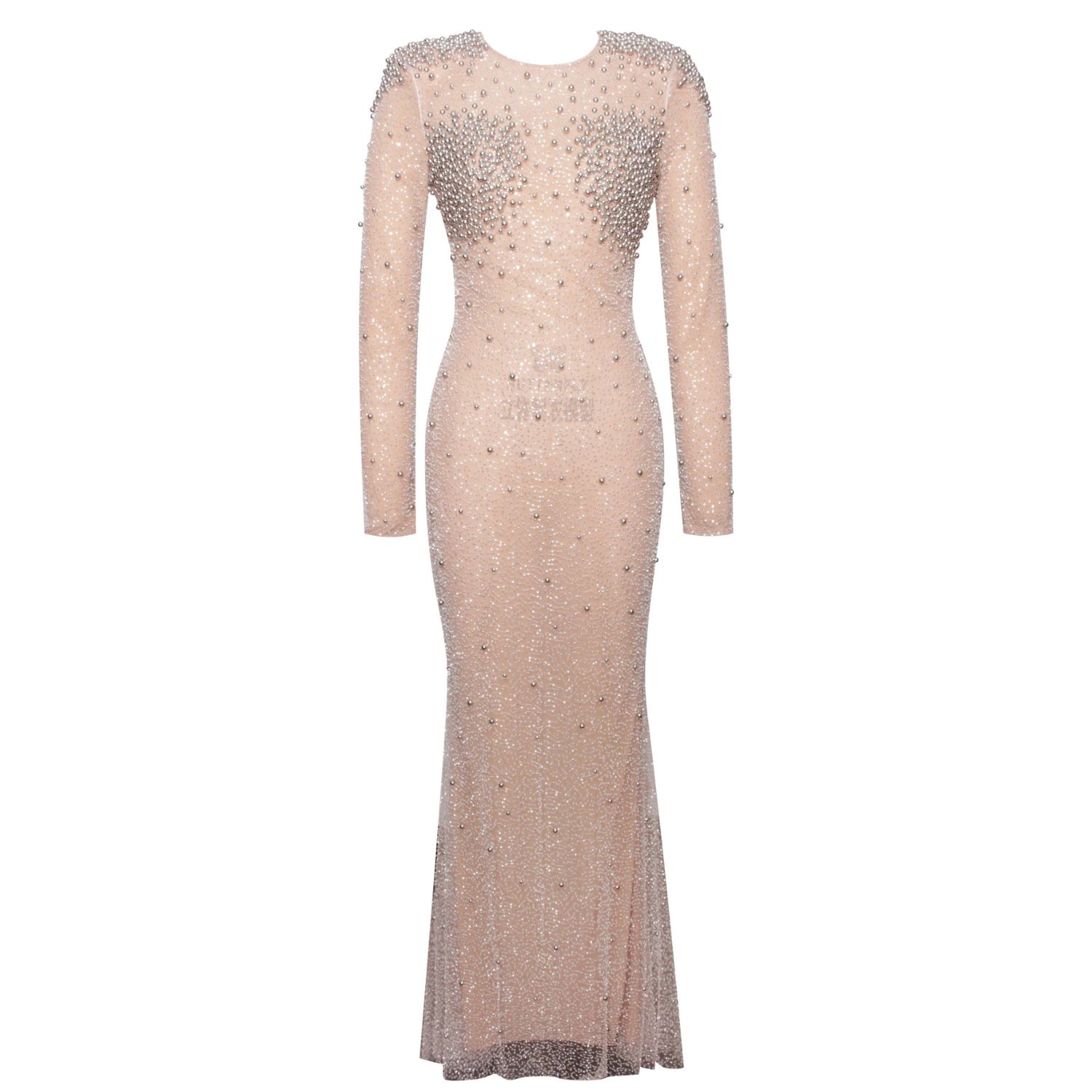 Miss Circle New York Women's Neutrals Rita Embroidered Mesh Silver Beaded Mermaid Gown In Gray
