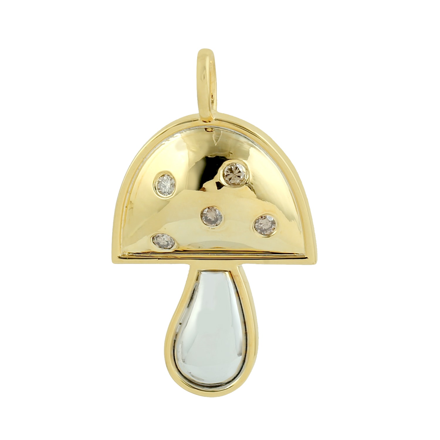 Artisan Women's White / Gold Two-tone 14k Gold Mushroom Pendant With Natural Diamonds In Gold