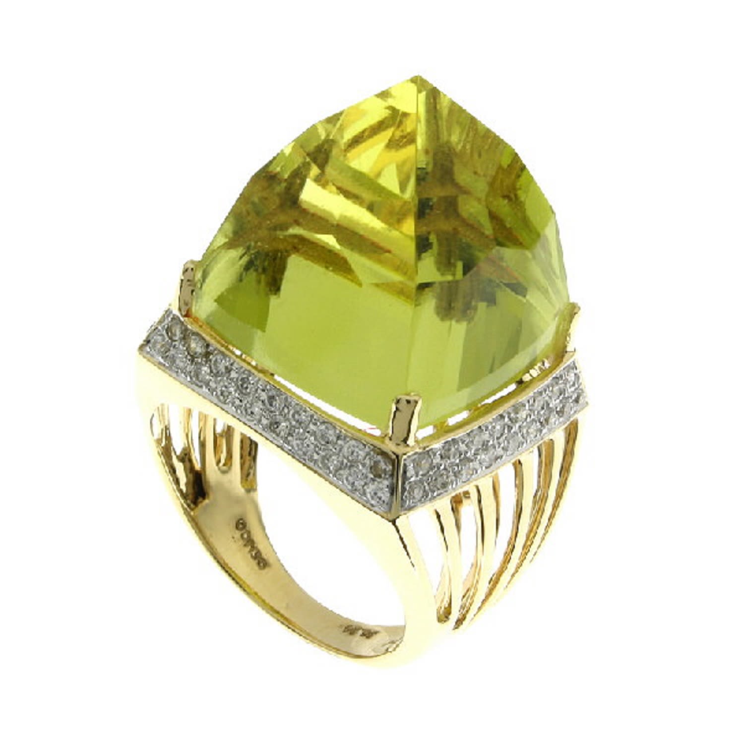 Women’s White / Gold / Green Lemon Quartz Diamond 18K Solid Gold Cocktail Ring Artisan