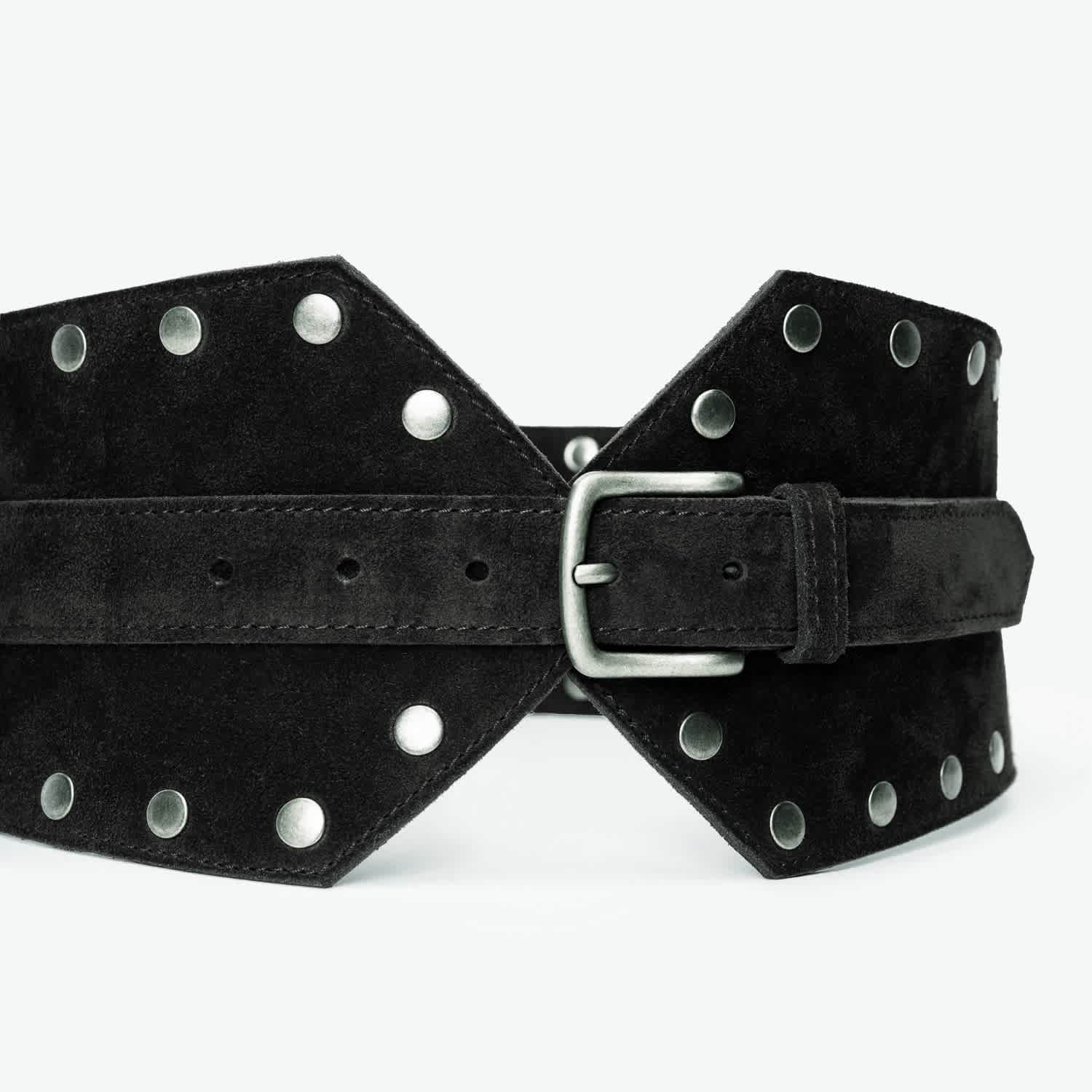 Black Suede Wide Belt With Silver Studs | JUAN-JO | Wolf & Badger