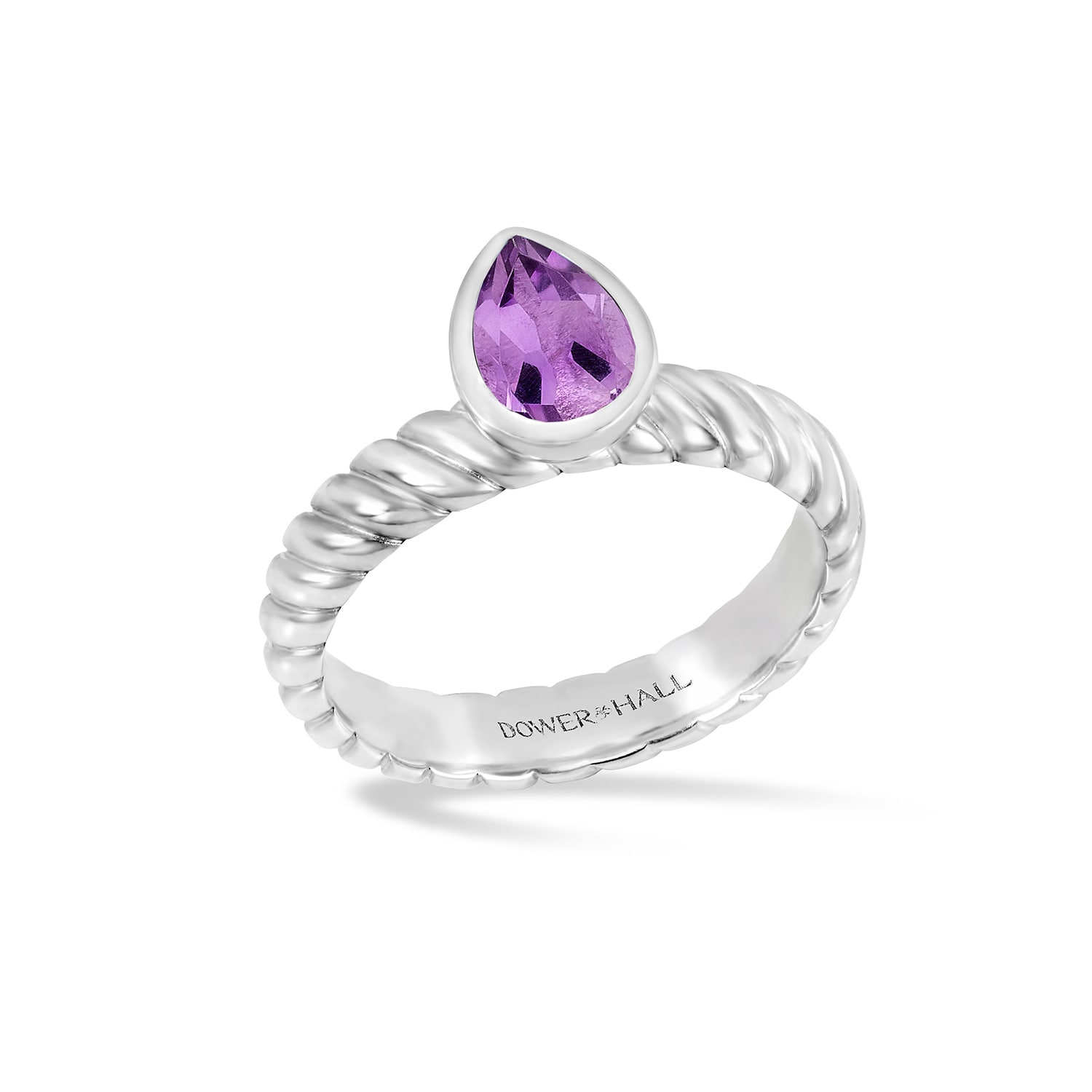 Dower & Hall Women's Silver / Pink / Purple Amethyst Pear Twist Twinkle Ring In Sterling Silver In Metallic
