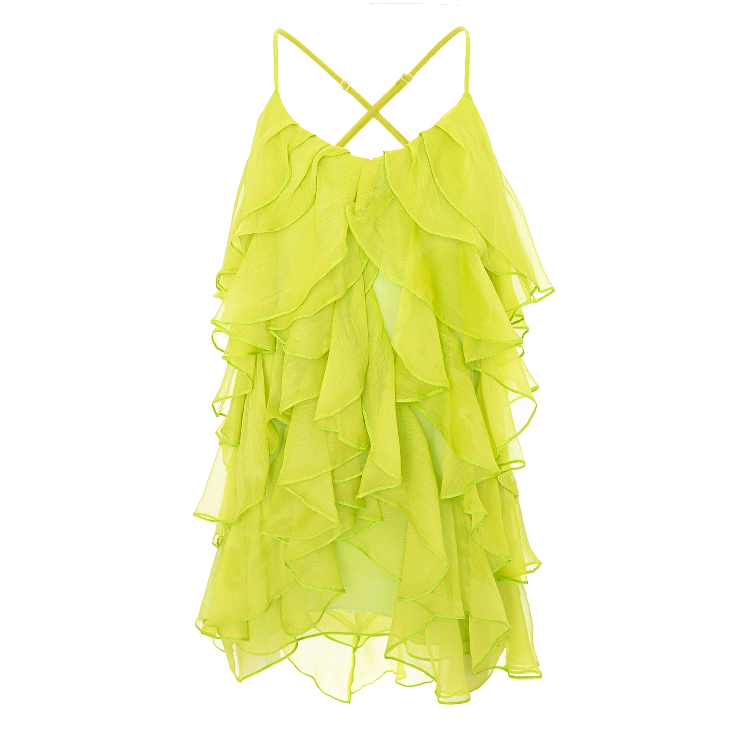 Women’s Green Lucky Lime Silk Dress With Ruffles Small Monarh