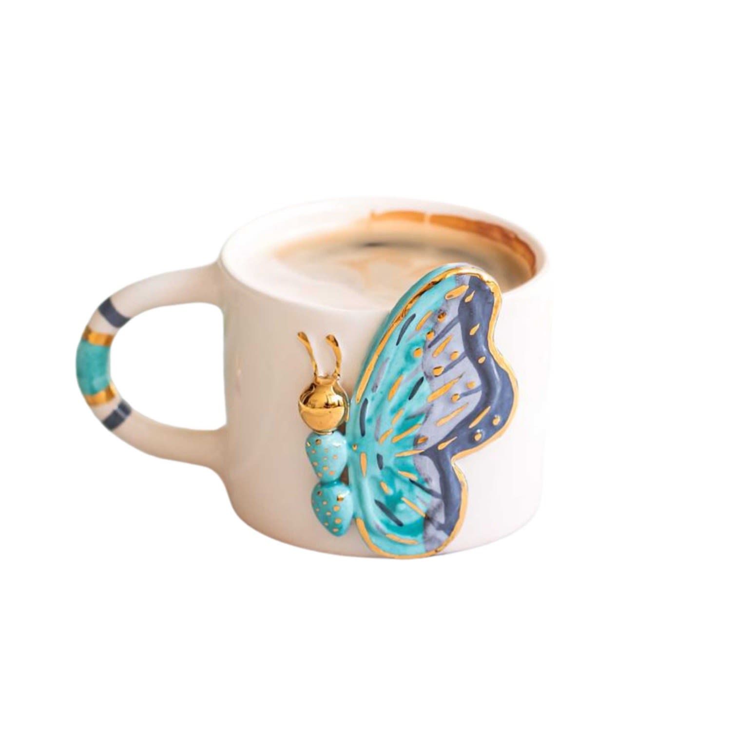 Anatoliacraft Blue / Pink / Purple Turquoise Butterfly Dreams Mug – Hand-painted Butterfly Nature-inspired Ceramic