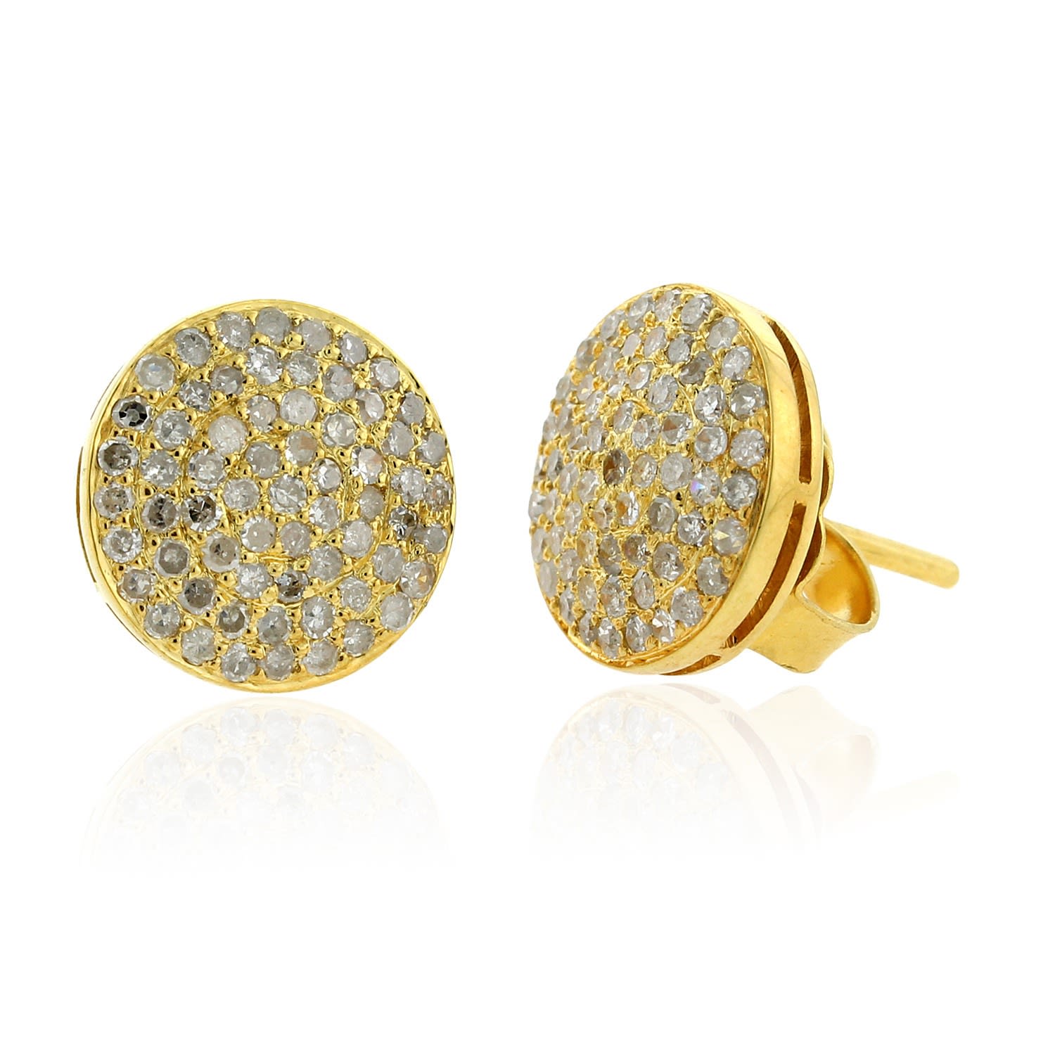 Artisan Women's Yellow / White 18k Yellow Gold Stud Earrings With Natural Round Diamond In Gold