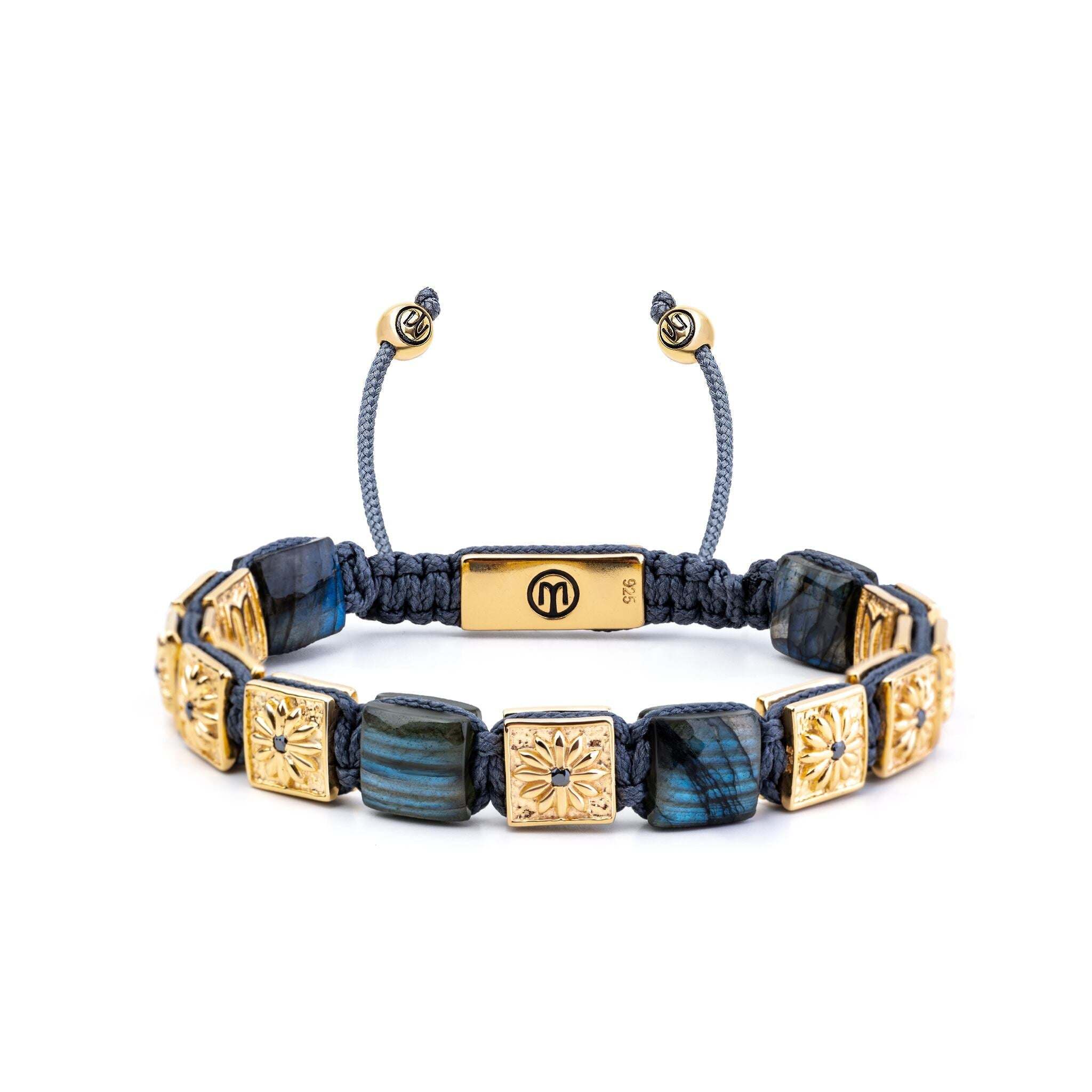 Mahigan Women's Grey / Gold Macrame Bracelet In Gold With Labradorite & Dark Grey String - The Noble