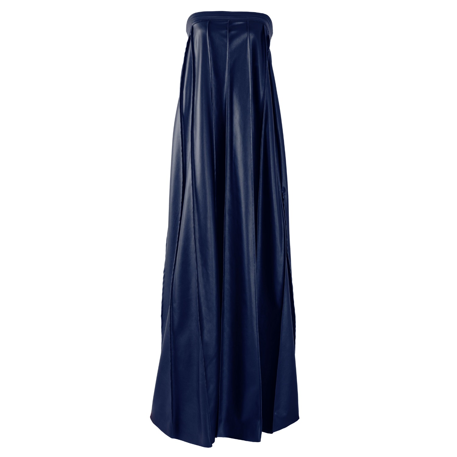 Kargede Women's Pleated Navy Blue Leather Maxi Dress – Strapless Designer Evening Gown In Faux In Blue