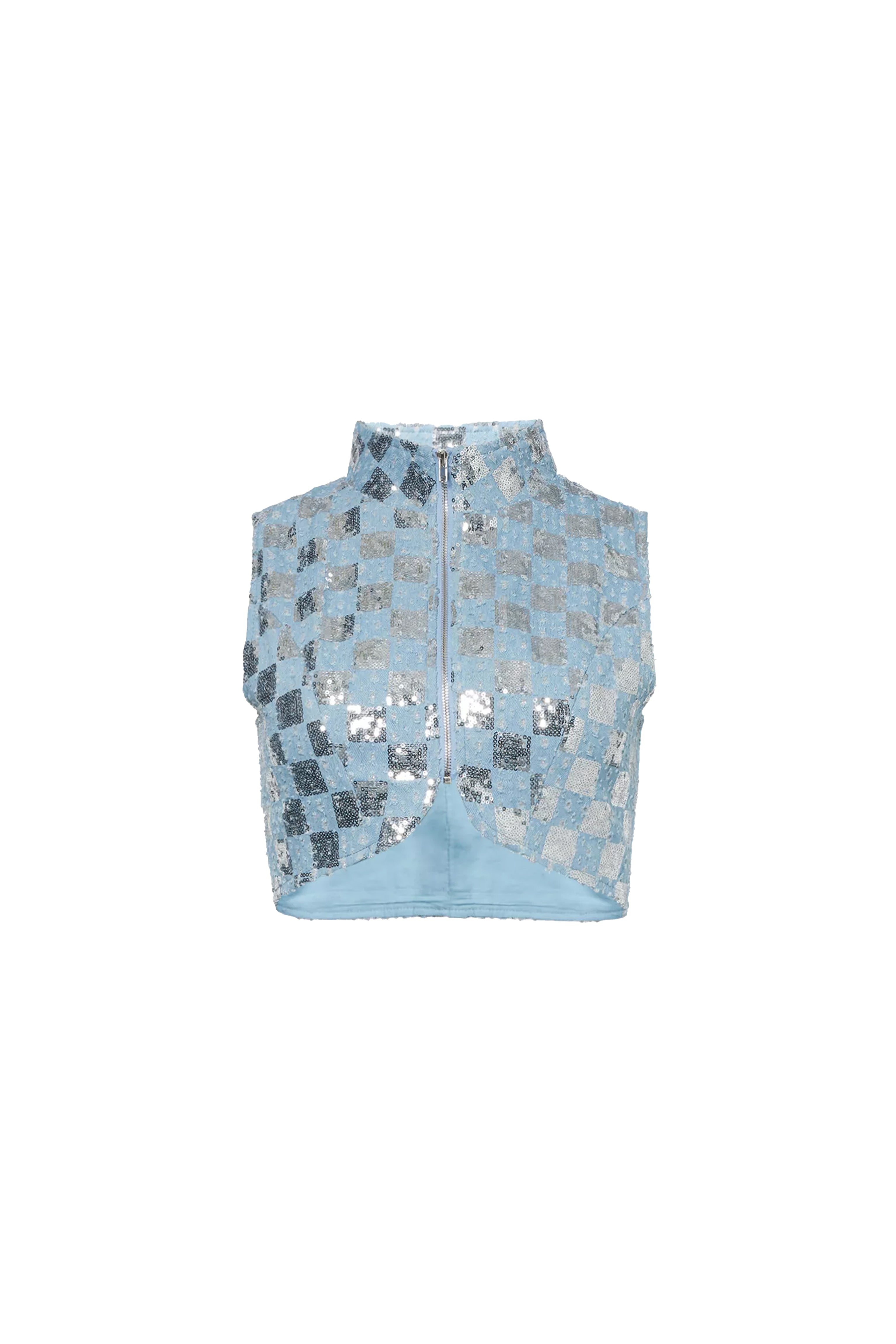 Amy Lynn Womens Denim Paloma Sequin-embellished Denim-blend Gilet In Blue