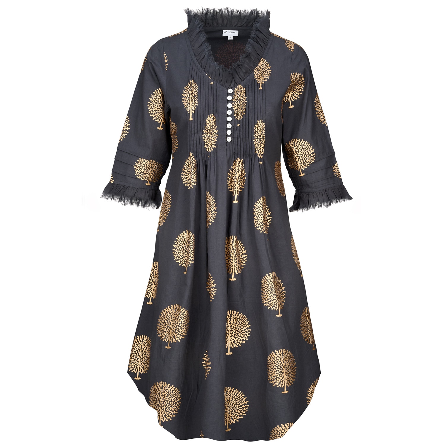 At Last... Women's Grey / Gold Annabel Cotton Tunic In Charcoal Grey & Gold In Grey/gold