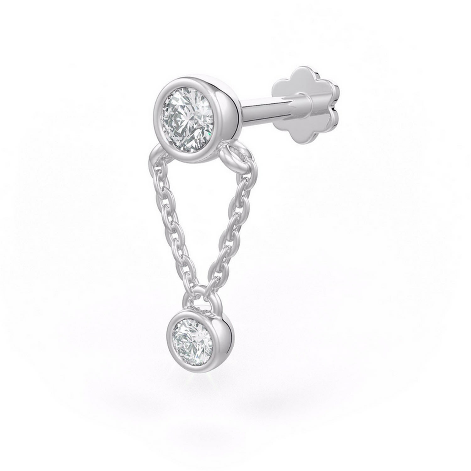 Cervin Blanc Women's Diamond Cartilage Stud Chain Drop In White Gold  Singular Earring In White
