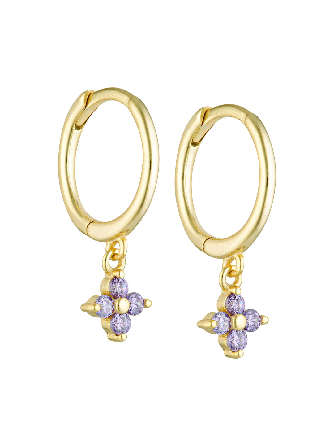 Gold Trip Women's Gold / Pink / Purple Amethyst Crystal Flower Huggie Hoops In Gold