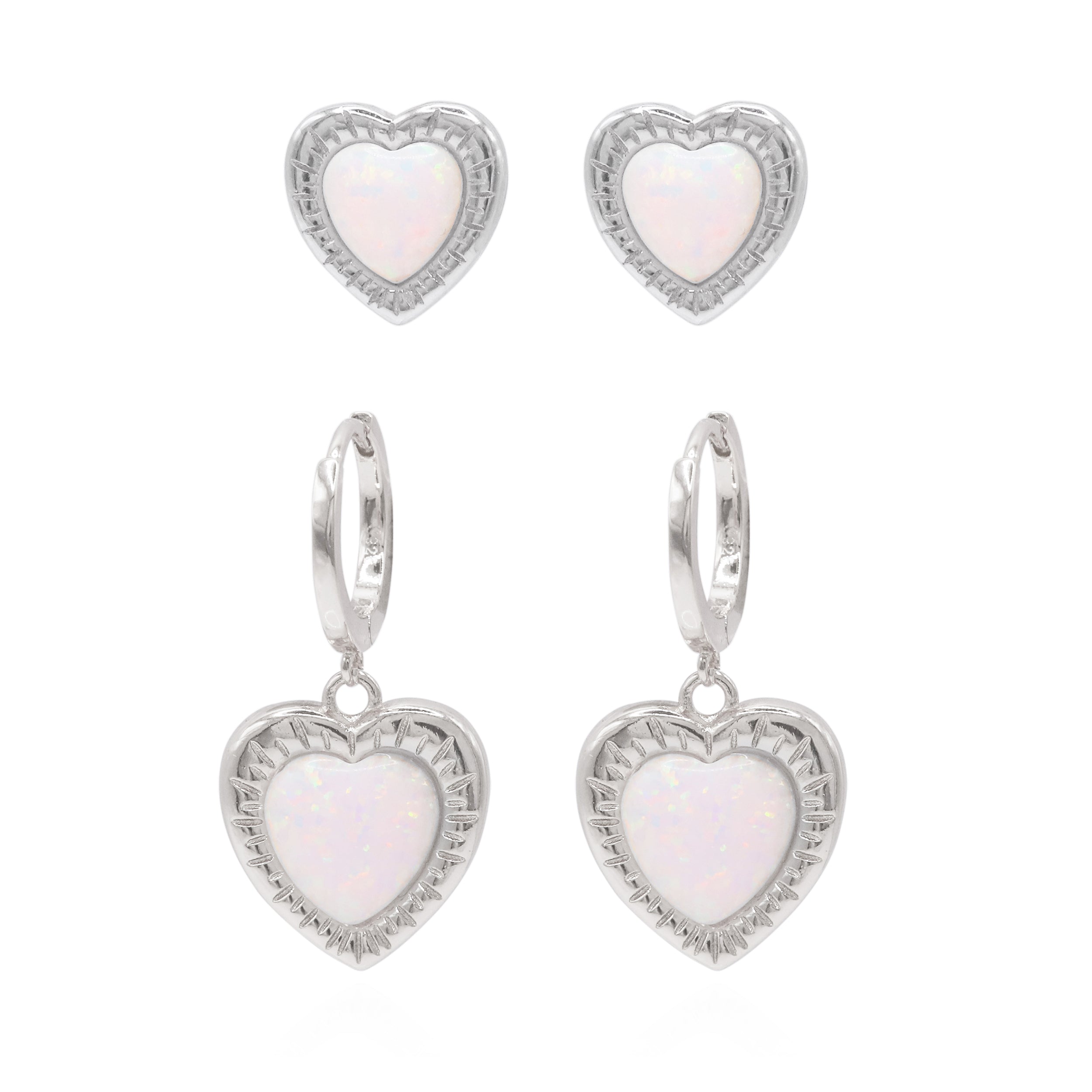 Luna Charles Women's Gold Opal Heart Earring Gift Set - Huggie Hoops & Stud Earrings - Sterling Silver