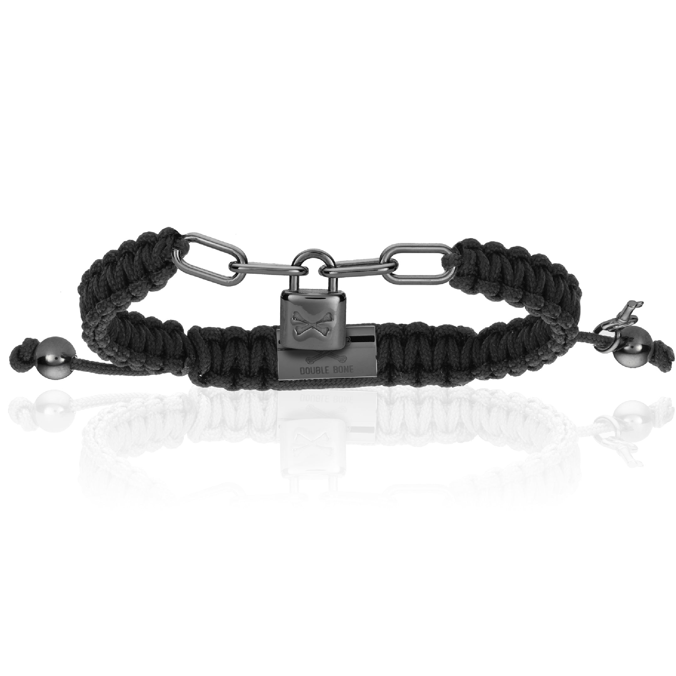 Men’s Black Pvd Lock With Black Polyester Bracelet Unisex Double Bone Bracelets