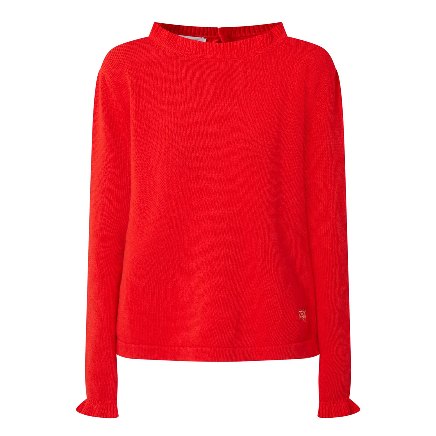 Coral/Red Frill Neck Sweater | Urban Aran | Wolf & Badger