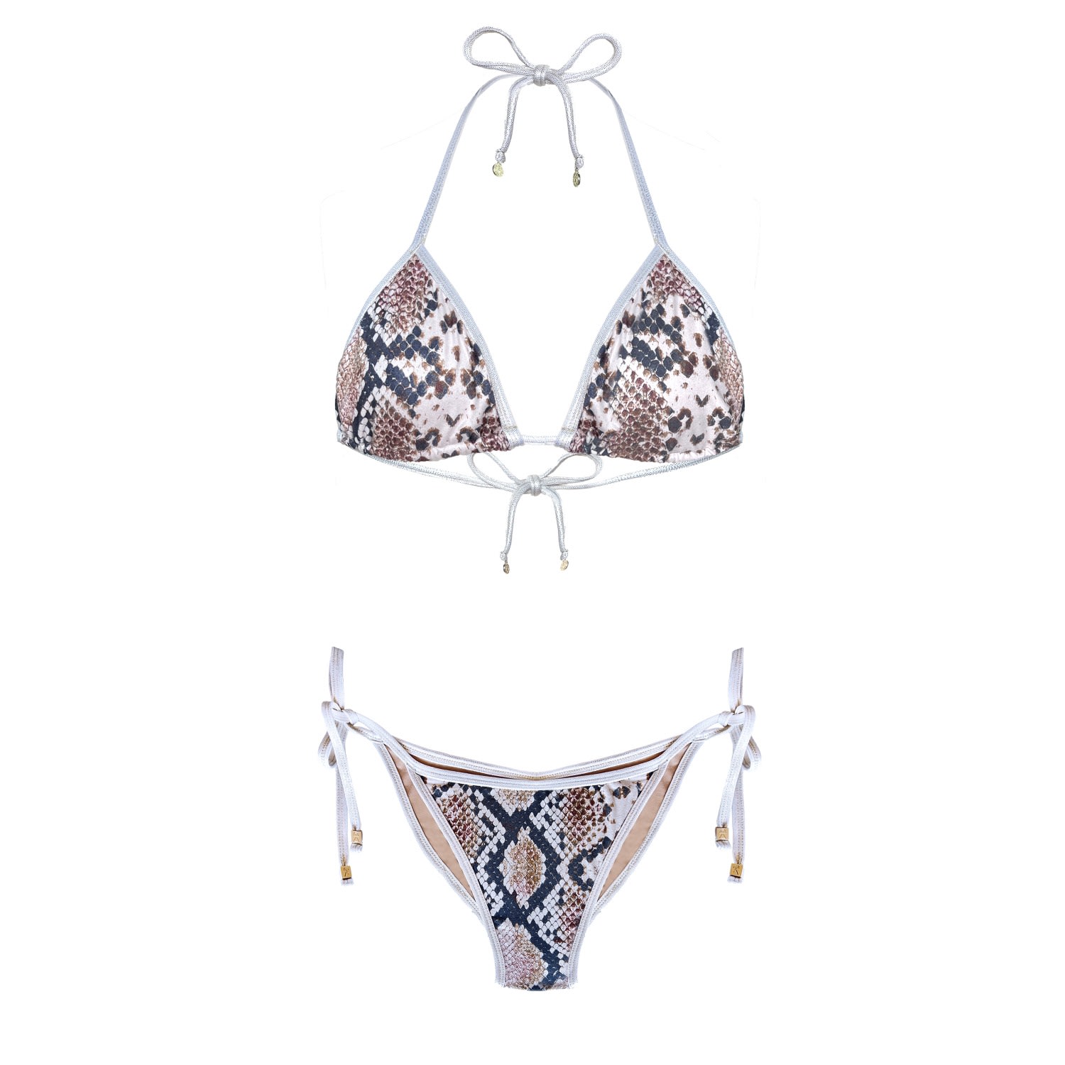 Deessa Ibiza Women's Gold / Brown / Neutrals Ibiza Snake Print Bikini Set With Gold Tie-side Straps Tamara Pia Be In Brown/gold