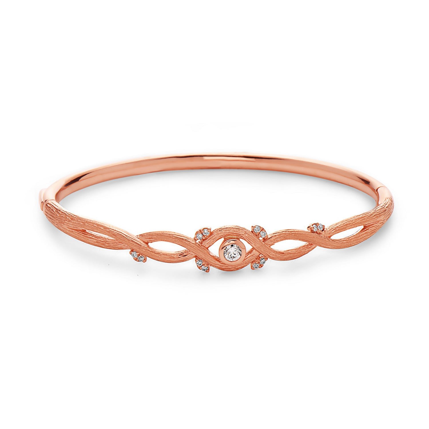 Women’s White / Rose Gold Natural Diamond Handmade Bangle 18K Rose Gold Artisan