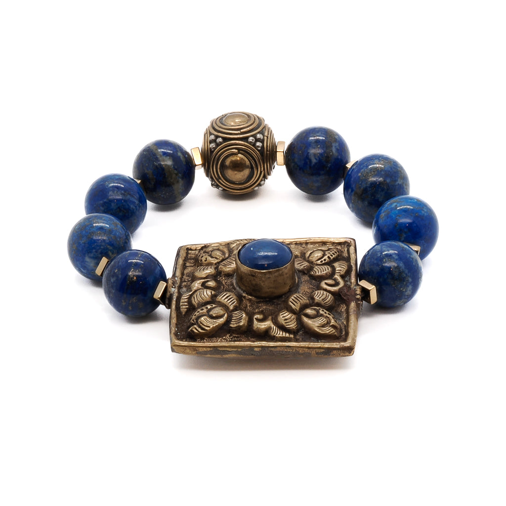 Women’s Gold / Blue Chunky Nepal Bead Lapis Lazuli Beaded Bracelet - Blue Ebru Jewelry