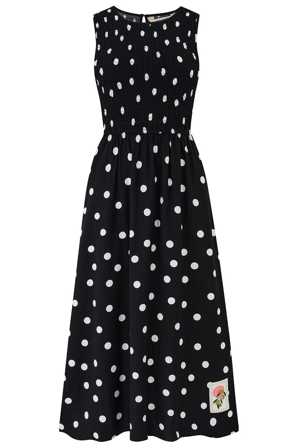 Women's Black Janice Shirred Midi Dress Monochrome, Polka Dot | Extra Large | Sugarhill Brighton