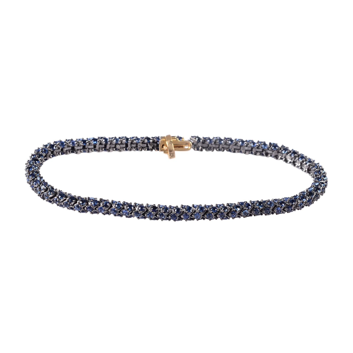 Women’s Silver / Gold / Blue 14K Solid Gold & Sterling Silver In Blue Sapphire Gemstone Fixed & Flexible Tennis Bracelet Artisan