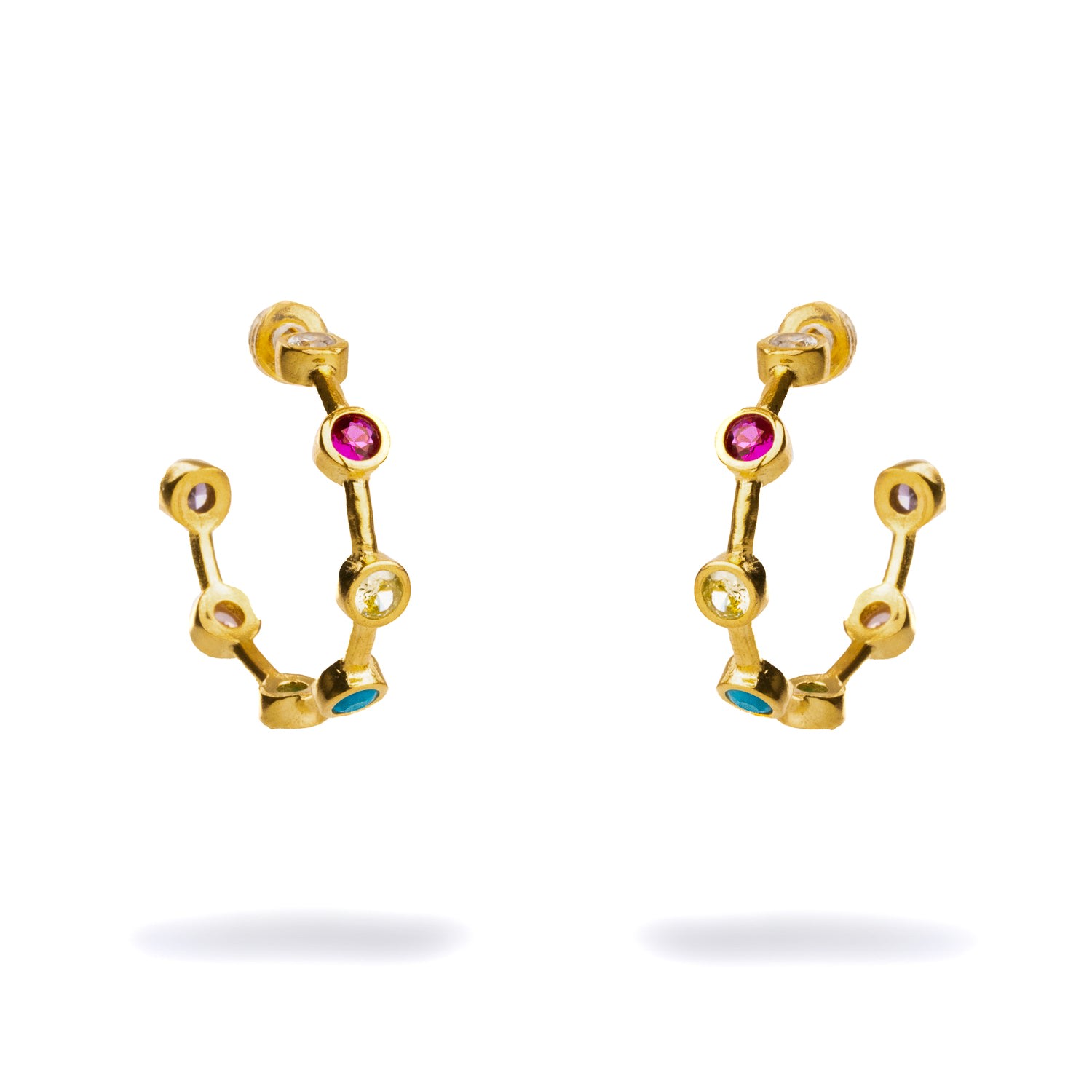 Ebru Jewelry Women's Multi Gemstone Gold Hoop Joy Earrings - Multicolor