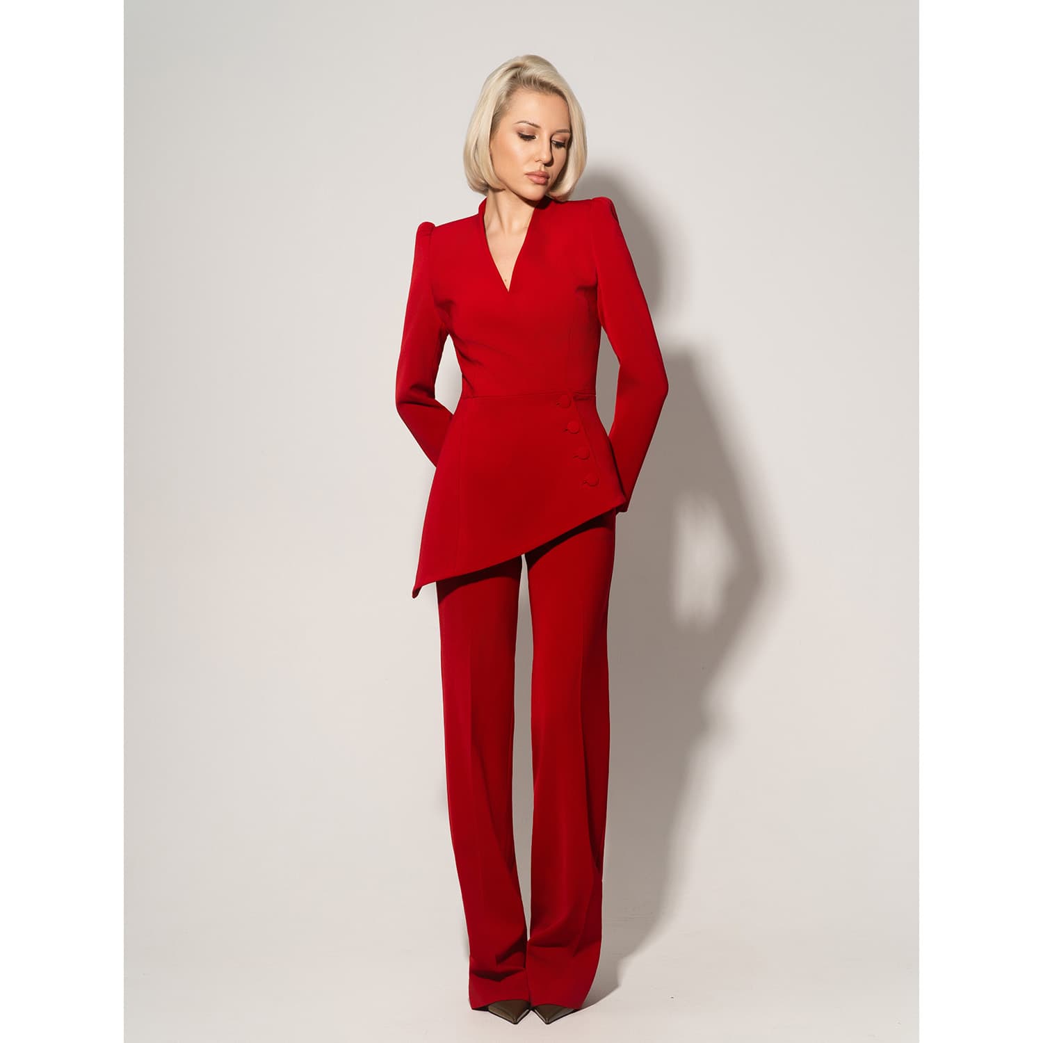 Fierce Red Asymmetric Power Suit | Tia Dorraine | Wolf & Badger