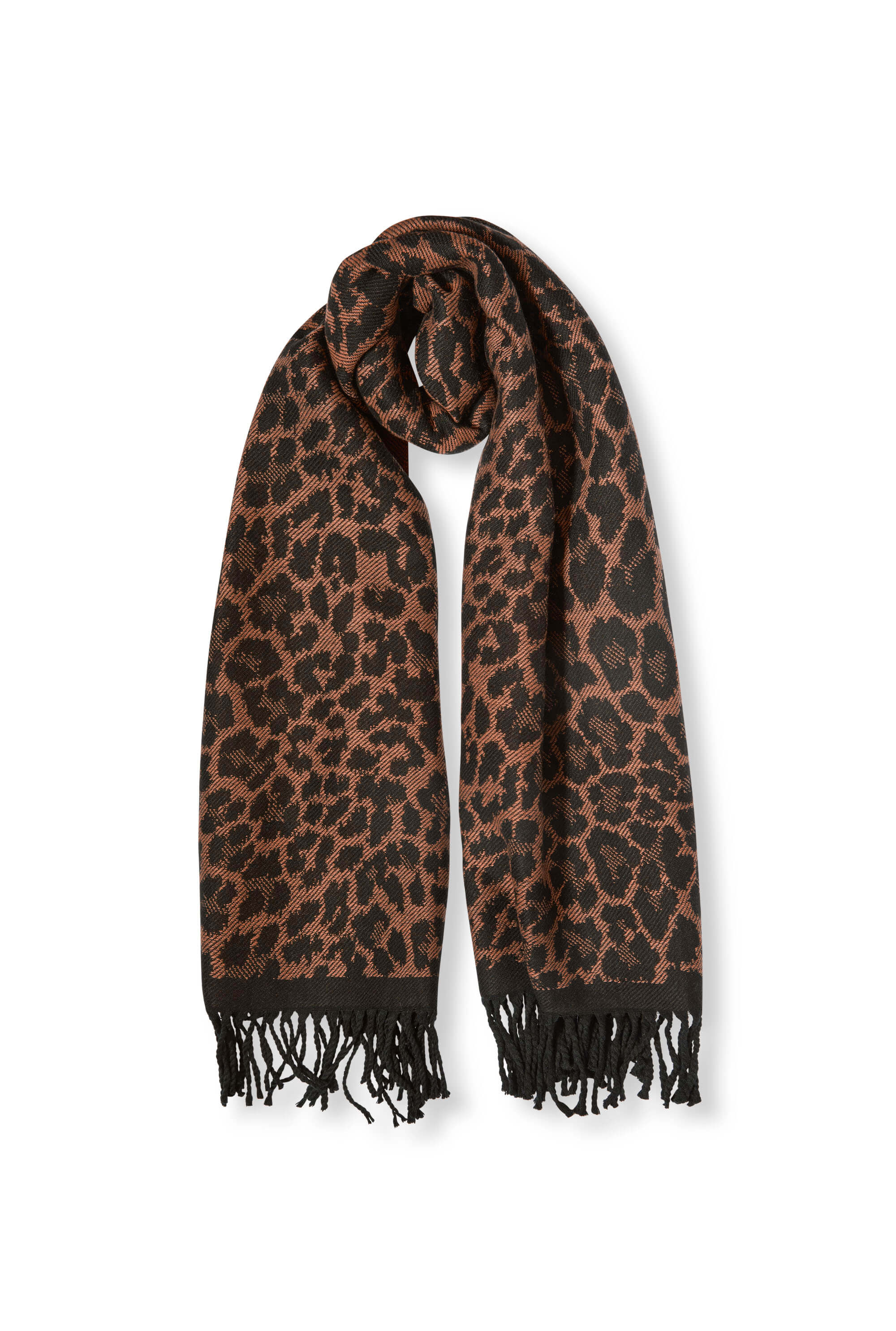 James Lakeland Women's Leopard Tassel Brown Scarf In Brown