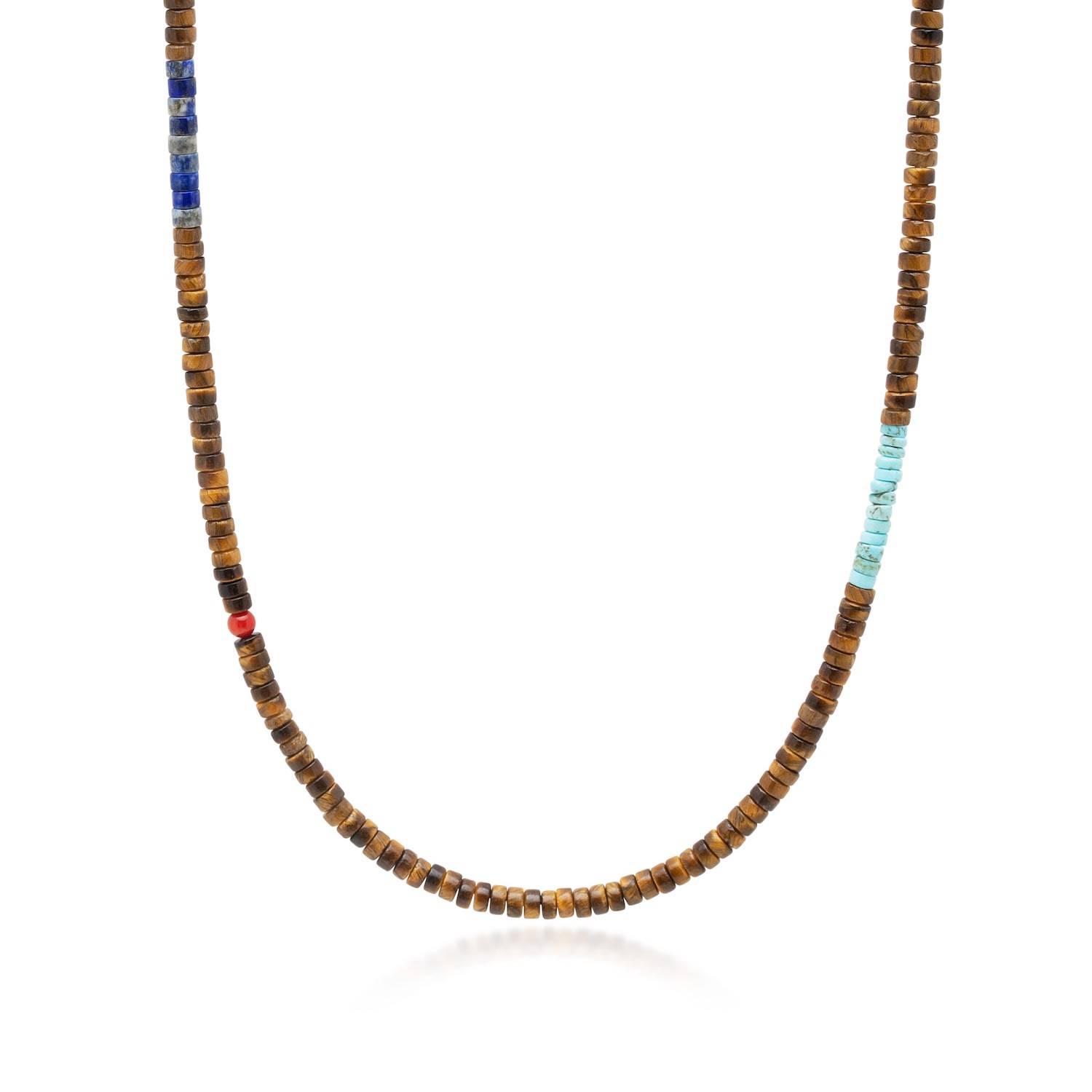 Nialaya Men's Brown Tiger Eye Heishi Necklace With Blue Lapis And Turquoise
